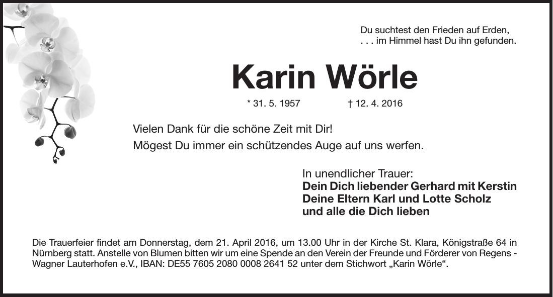 Traueranzeige von Karin Wörle
