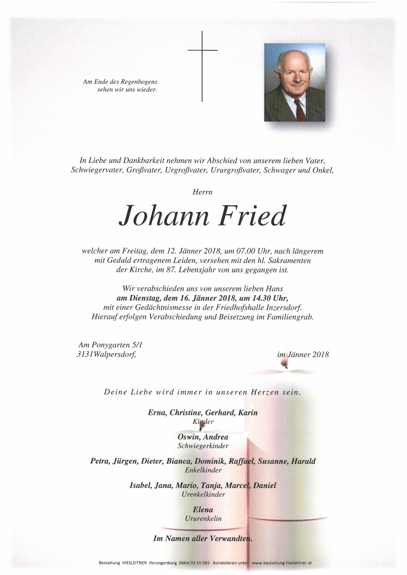 Traueranzeige von Johann Fried