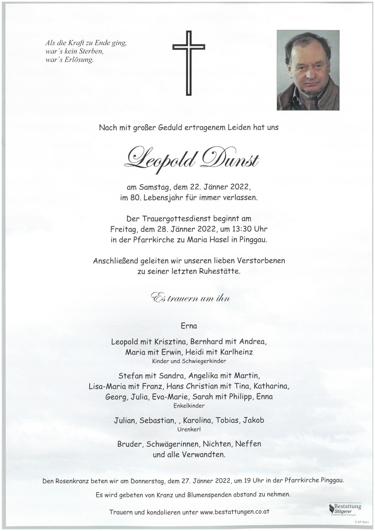 Traueranzeige von Leopold Dunst