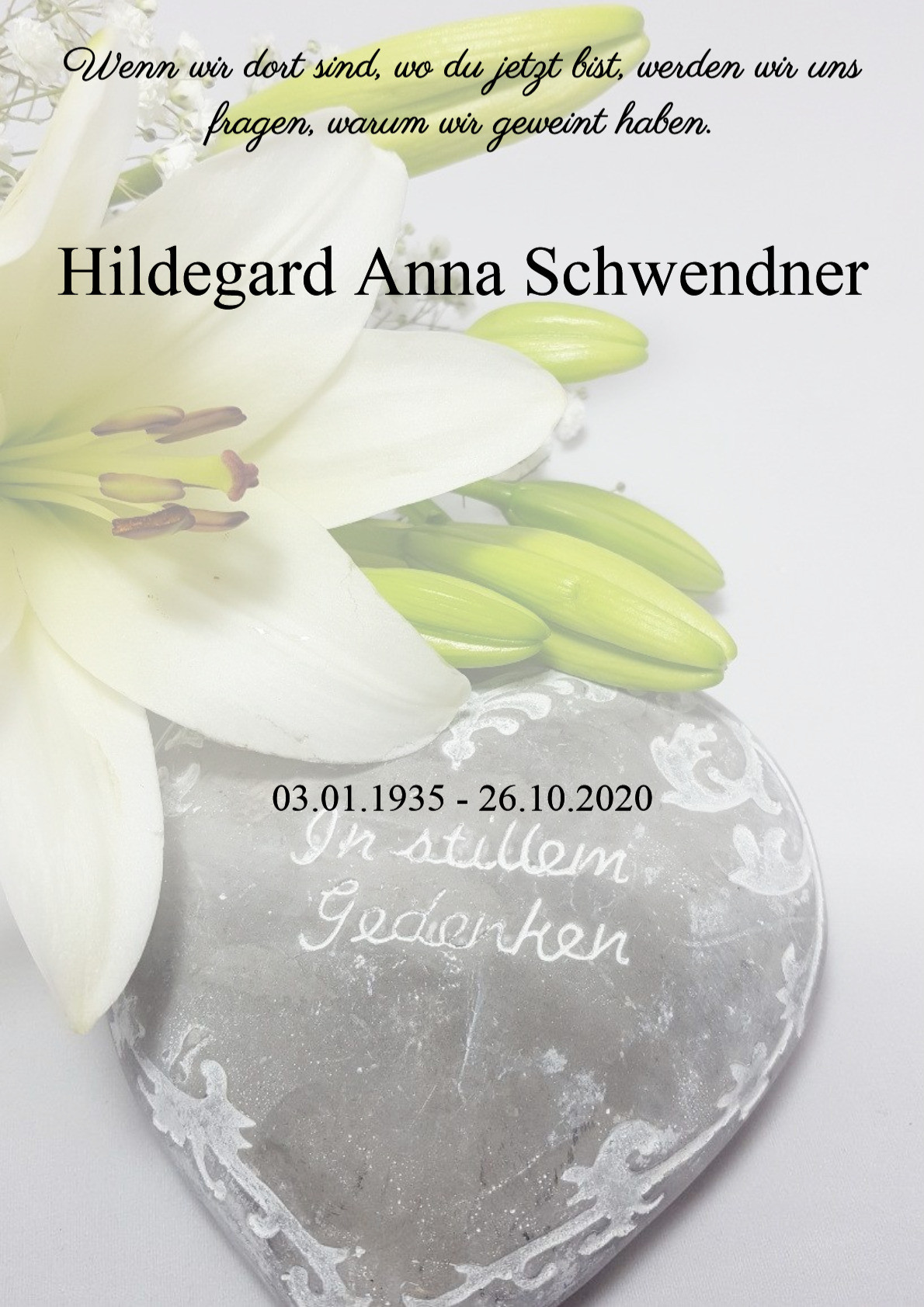 Traueranzeige von Hildegard Anna Schwendner