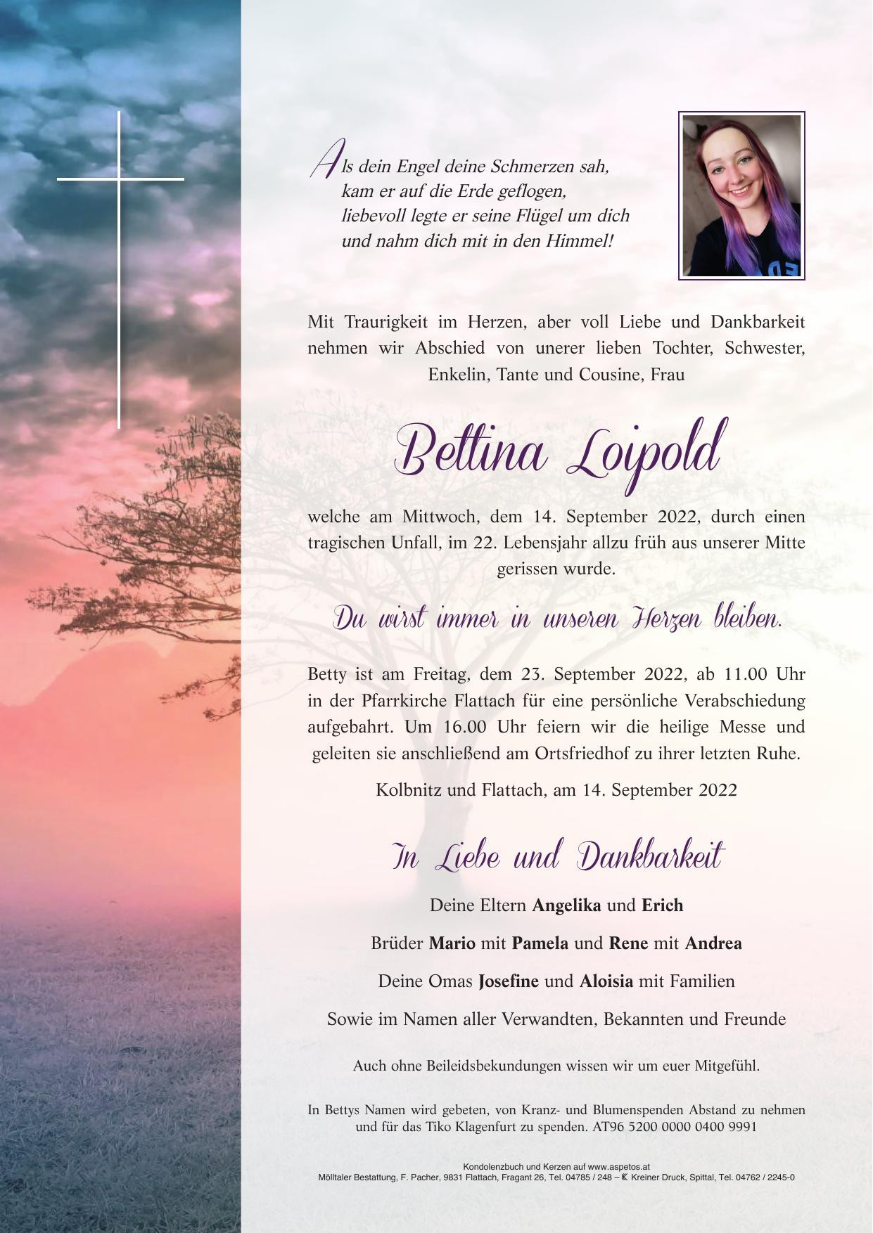 Traueranzeige von Bettina Loipold