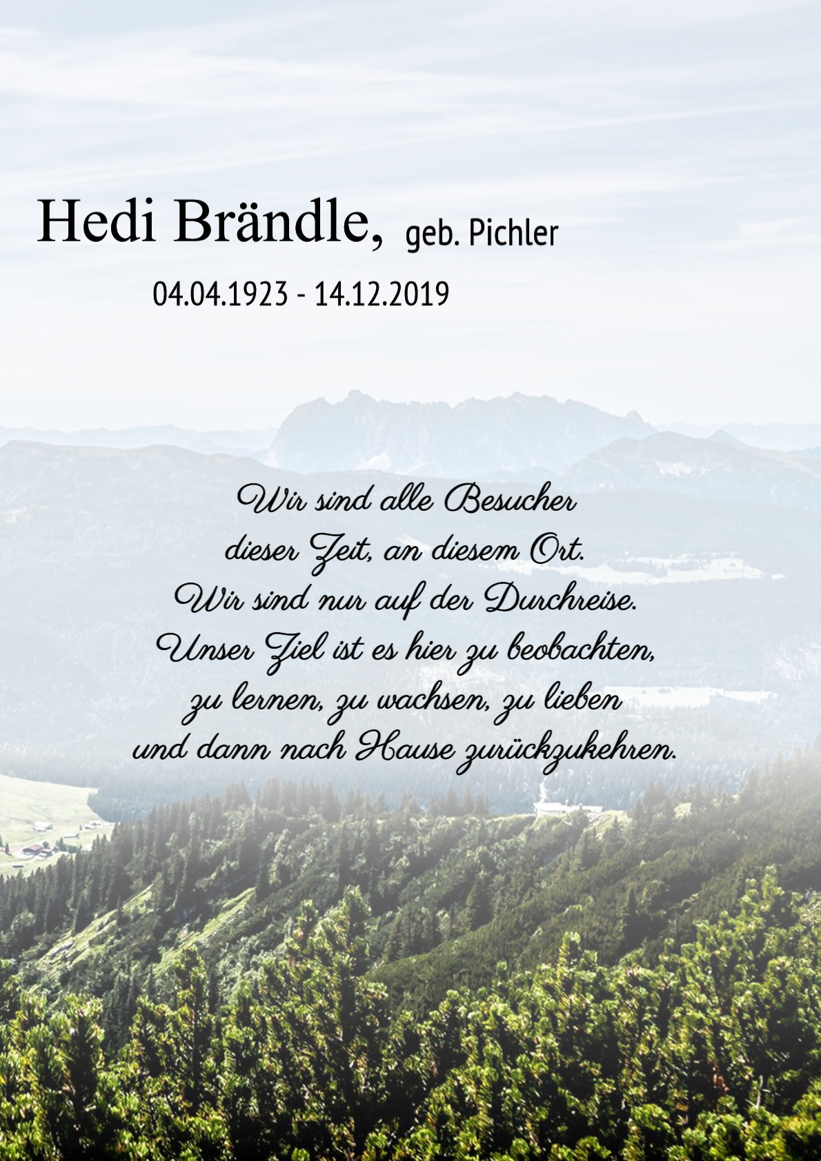 Traueranzeige von Hedi Brändle