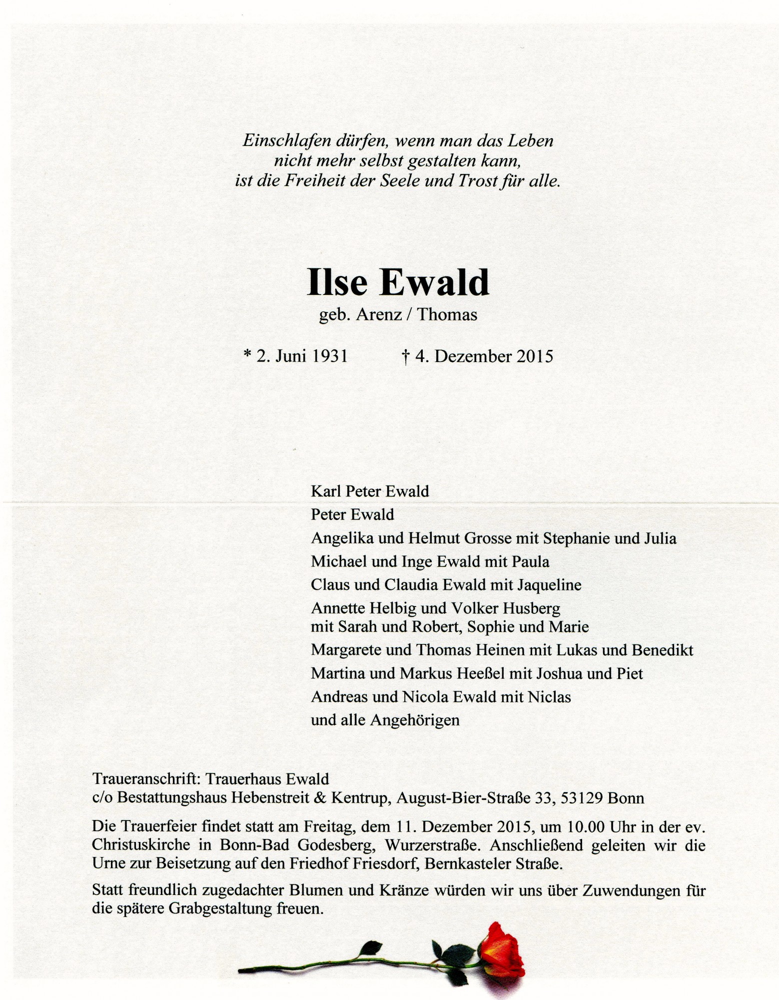Traueranzeige von Ilse Ewald