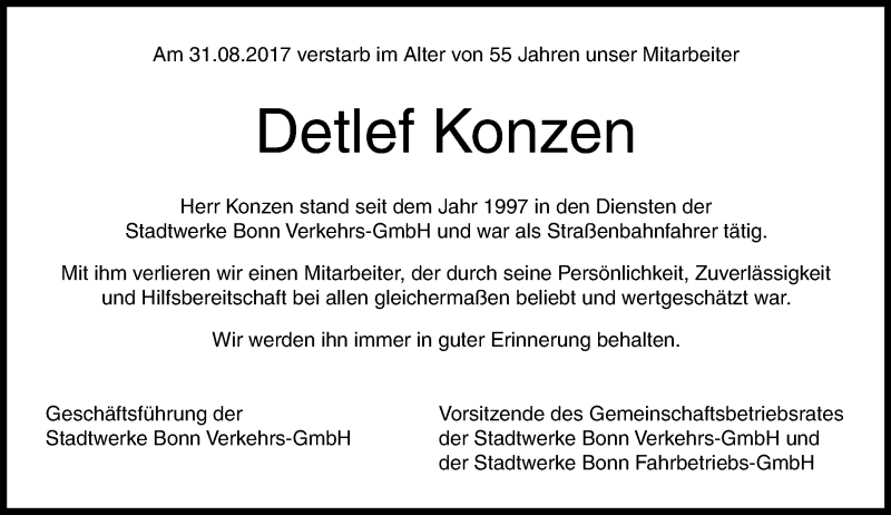 Traueranzeige von Detlef Konzen