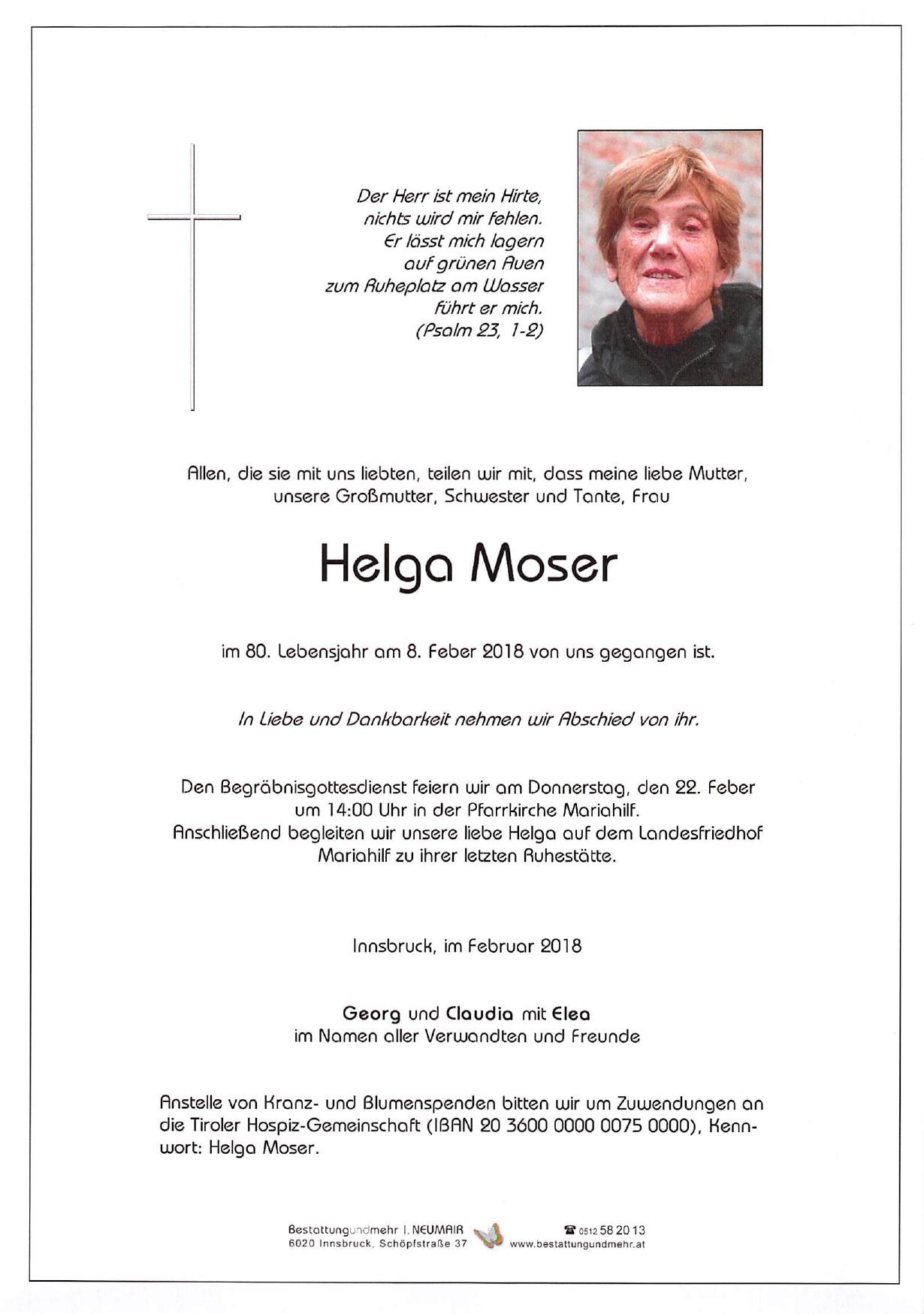 Traueranzeige von Helga Moser