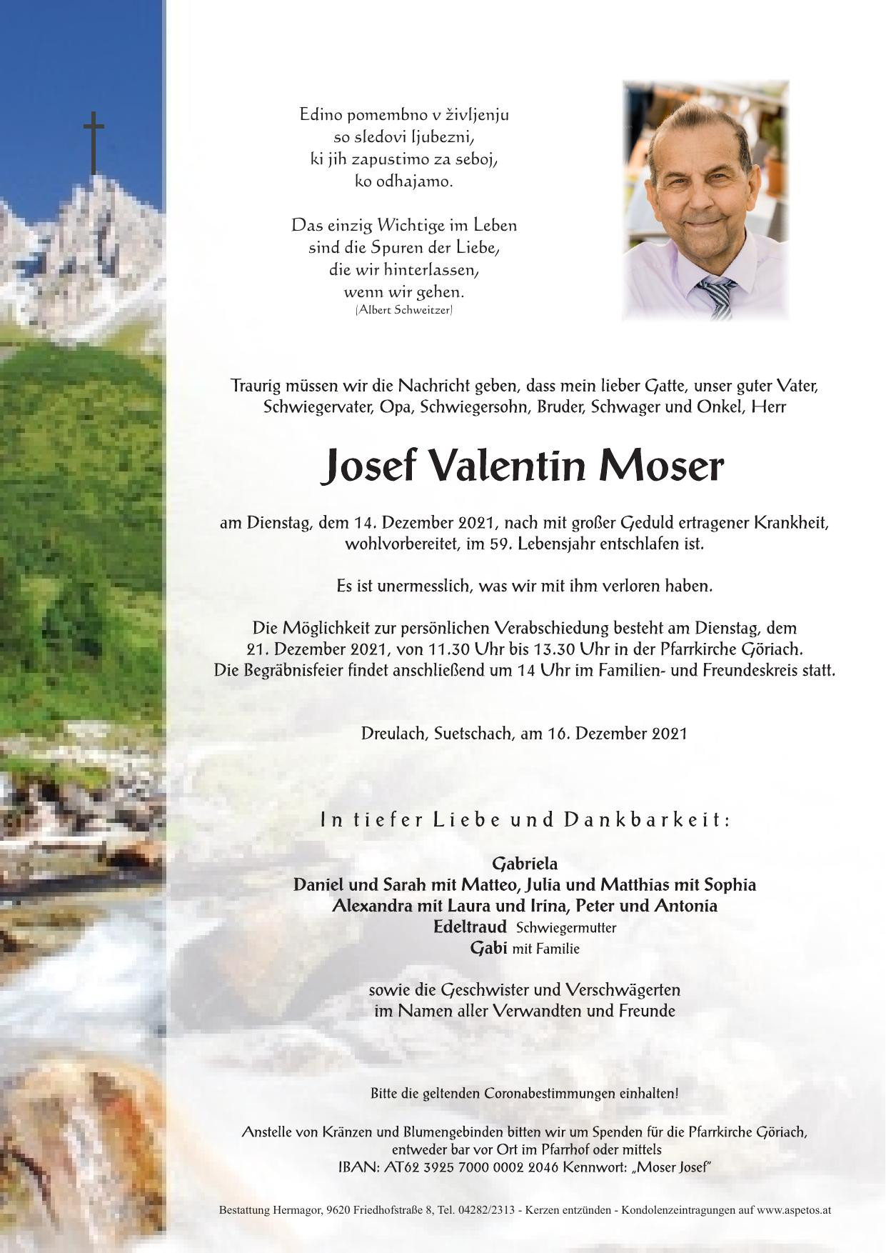 Traueranzeige von Josef Valentin Moser