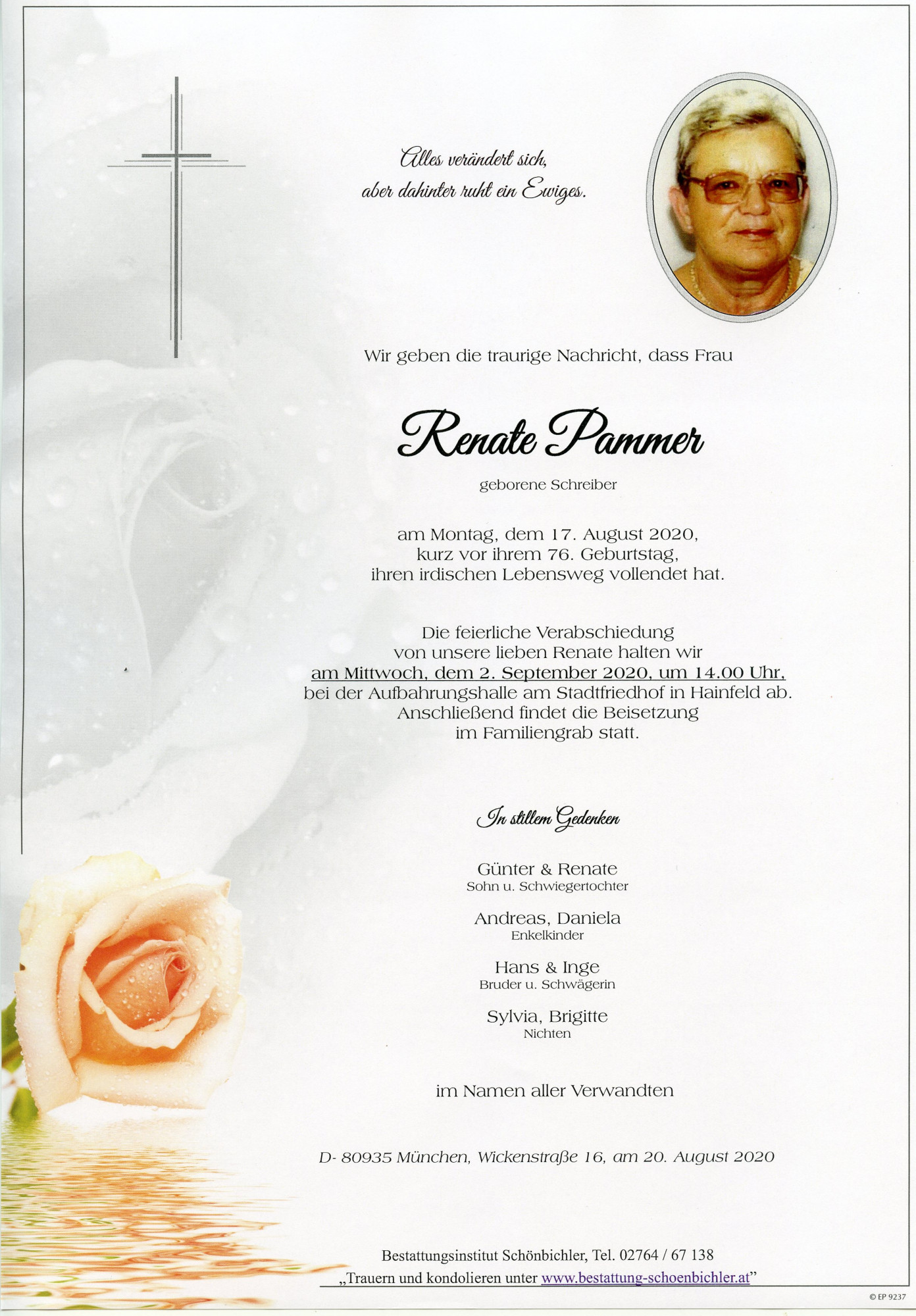 Traueranzeige von Renate Pammer