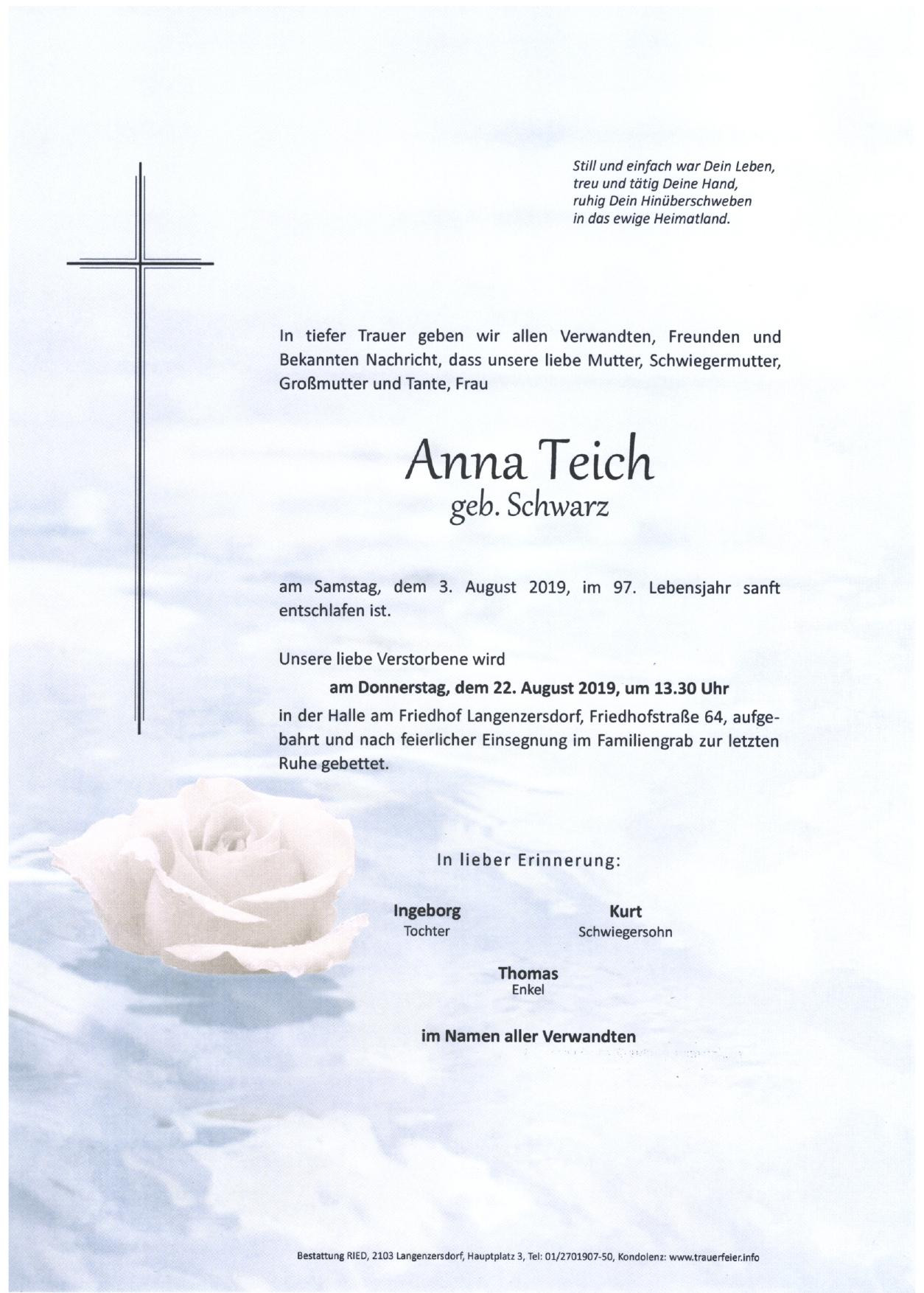 Traueranzeige von Anna Teich