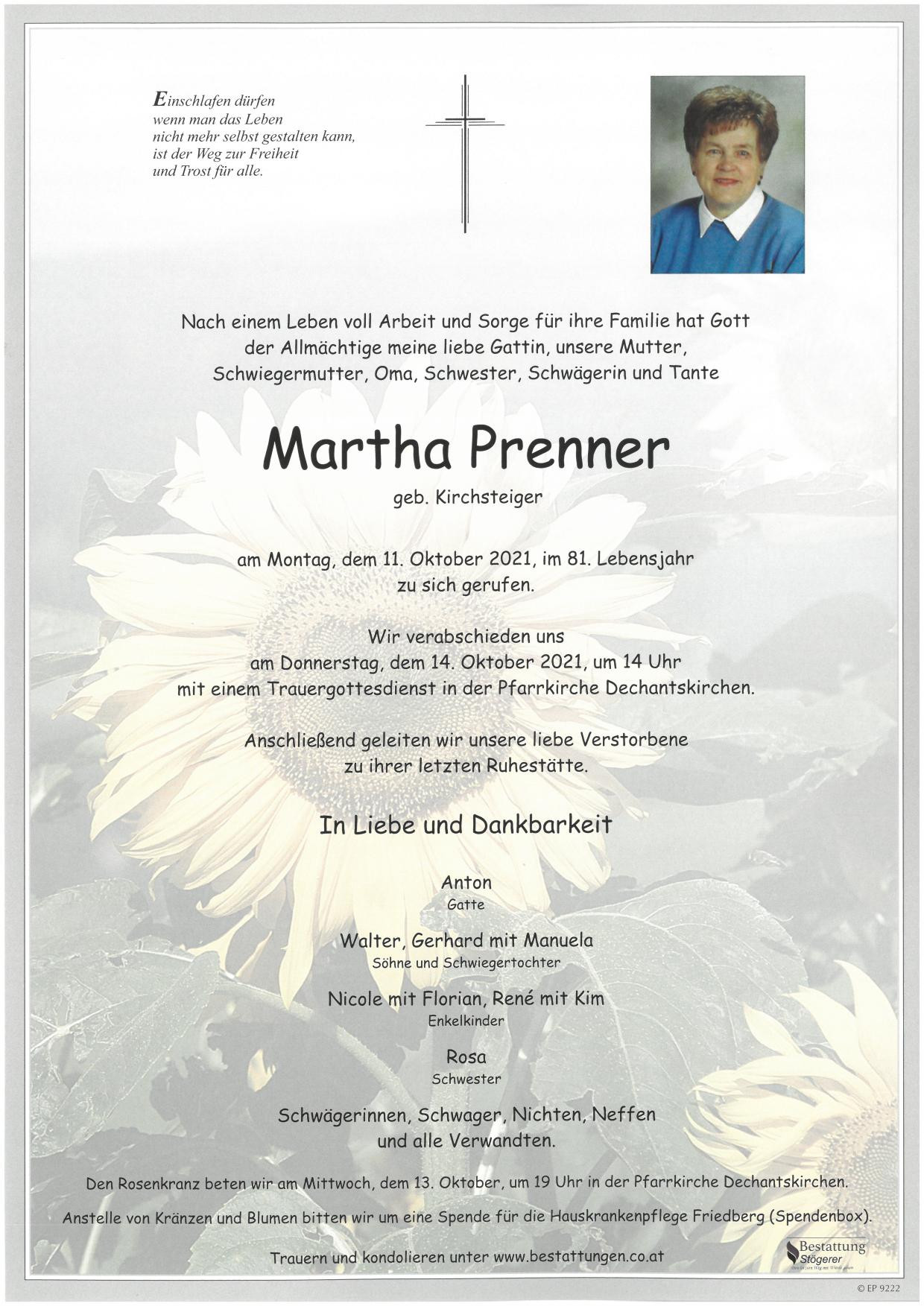 Traueranzeige von Martha Prenner