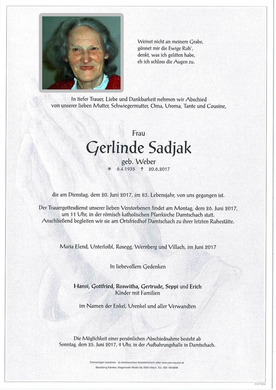 Traueranzeige von Gerlinde Sadjak