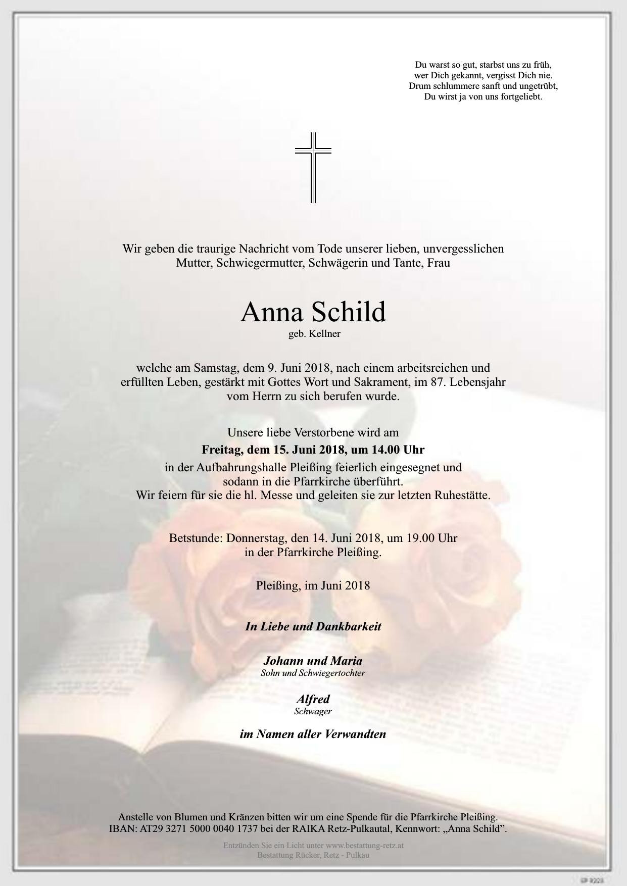 Traueranzeige von Anna Schild