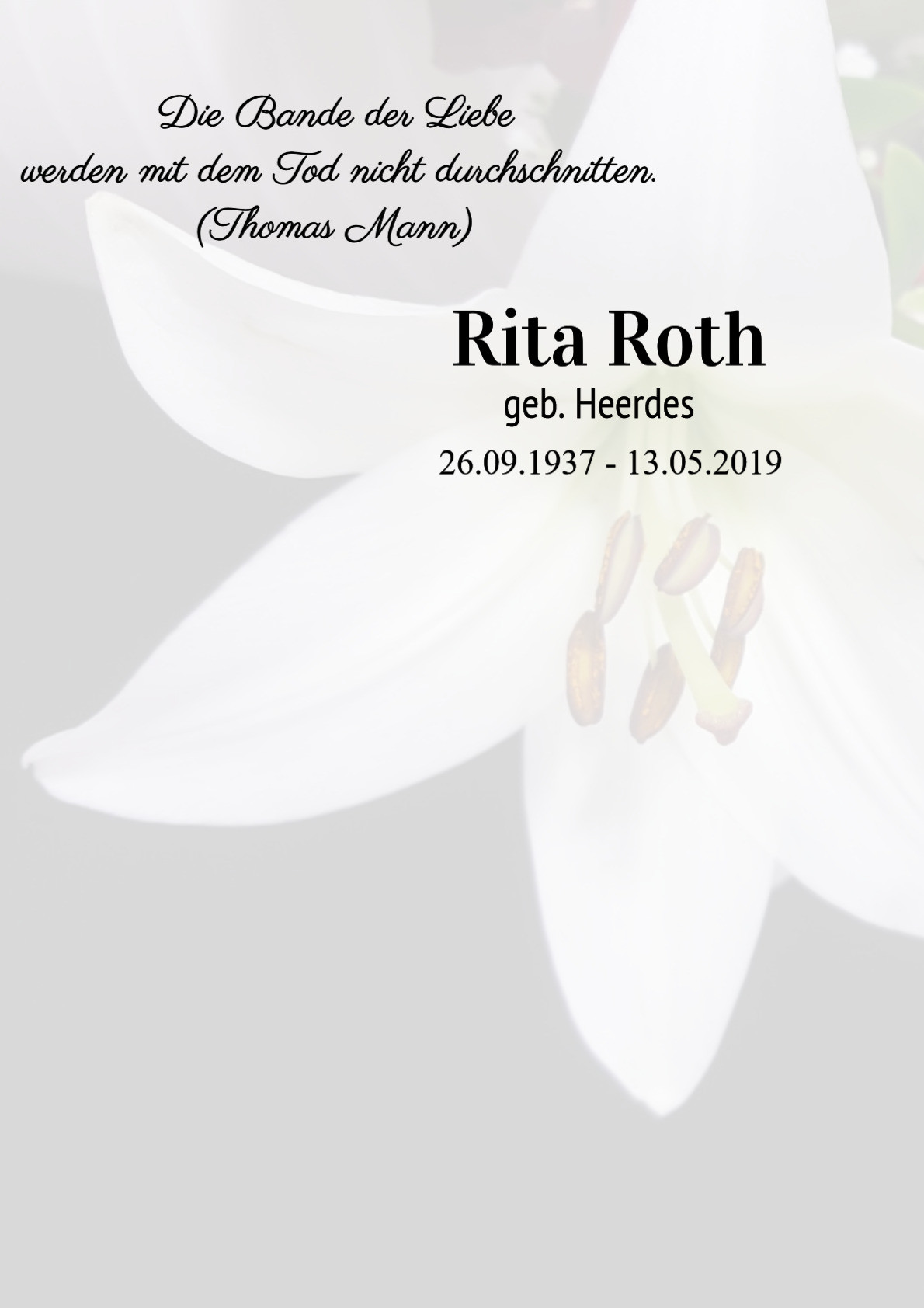 Traueranzeige von Rita Roth