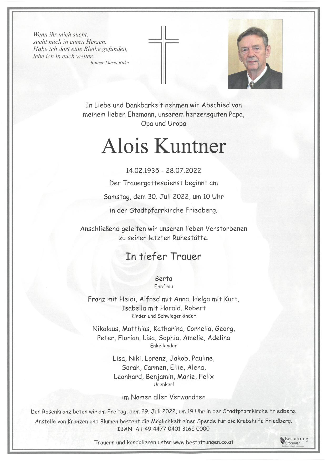 Traueranzeige von Alois Kuntner