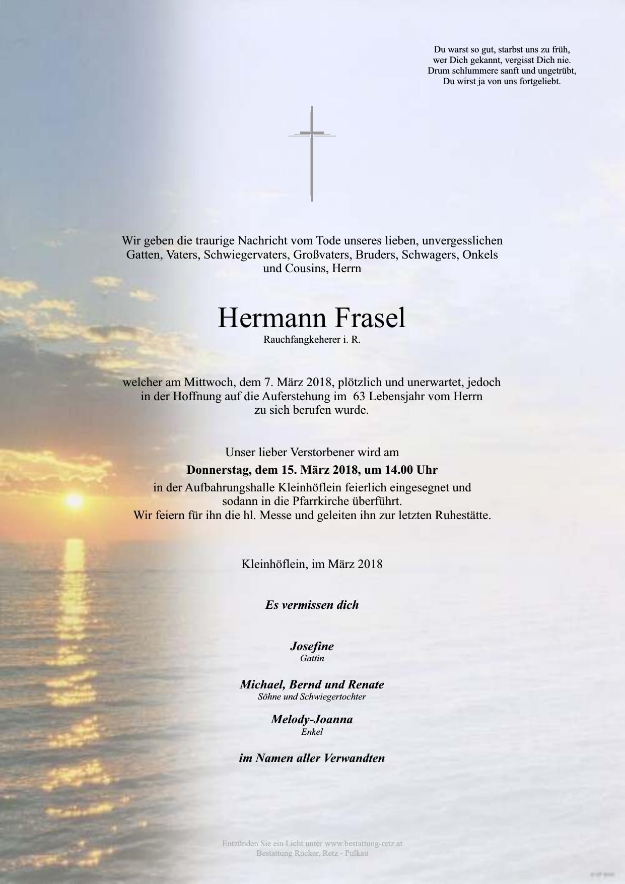Traueranzeige von Hermann Frasel