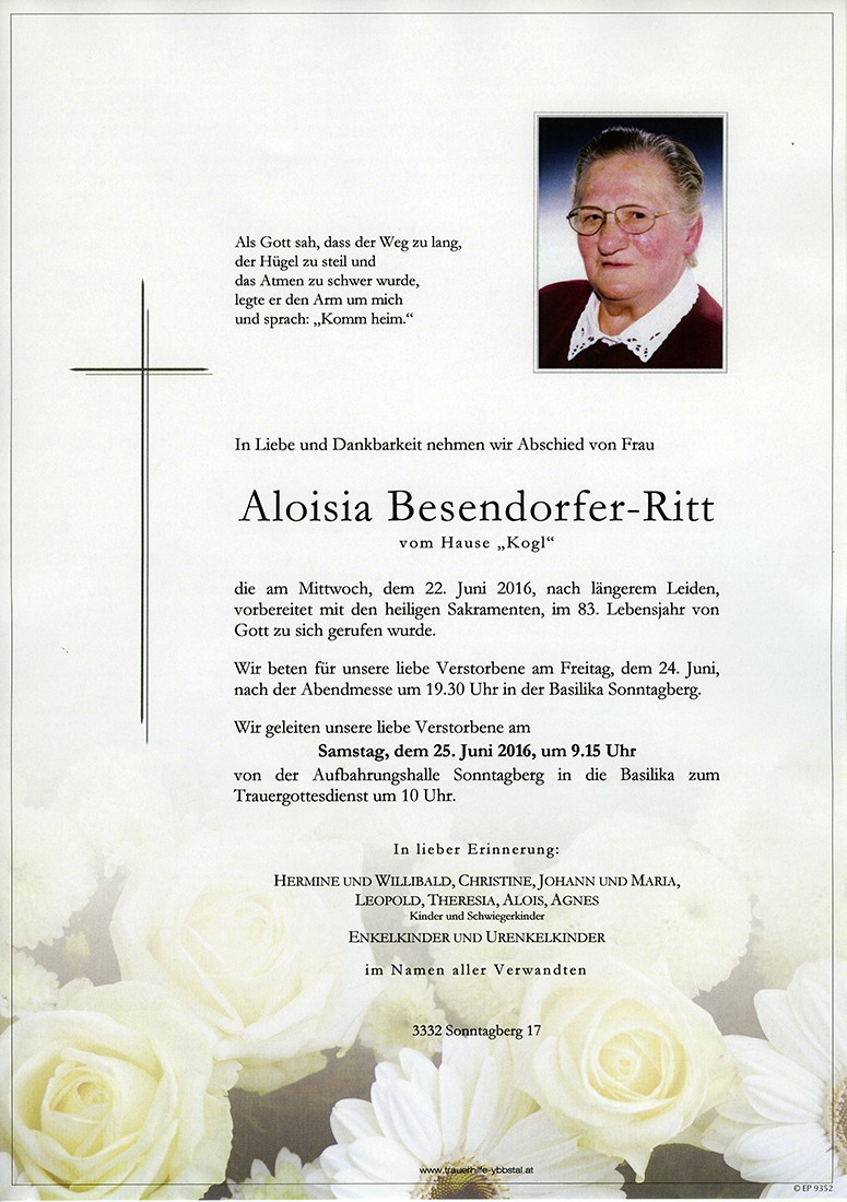 Traueranzeige von Aloisia Besendorfer-Ritt