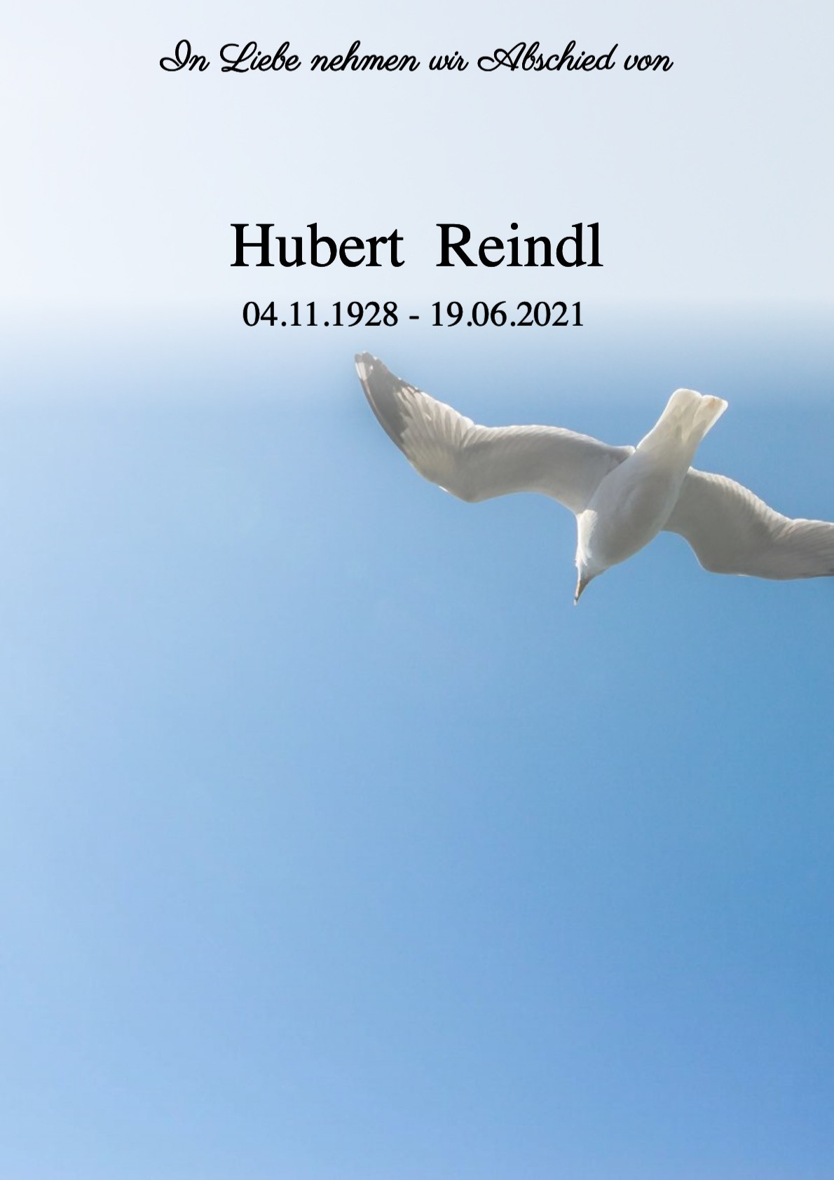 Traueranzeige von Hubert Reindl