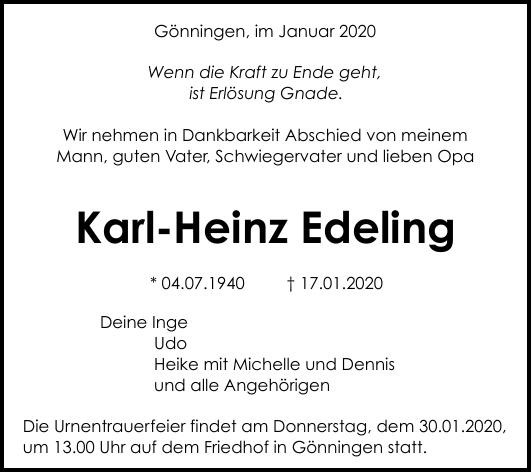 Traueranzeige von Karl-Heinz Edeling