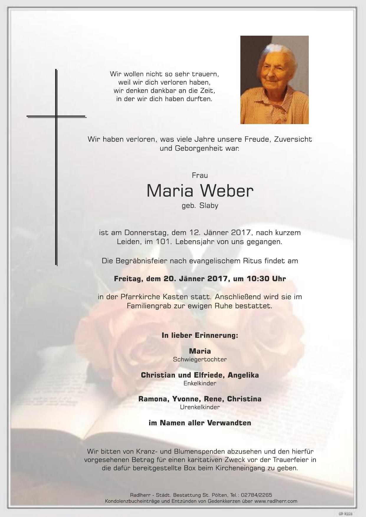 Traueranzeige von Maria Weber