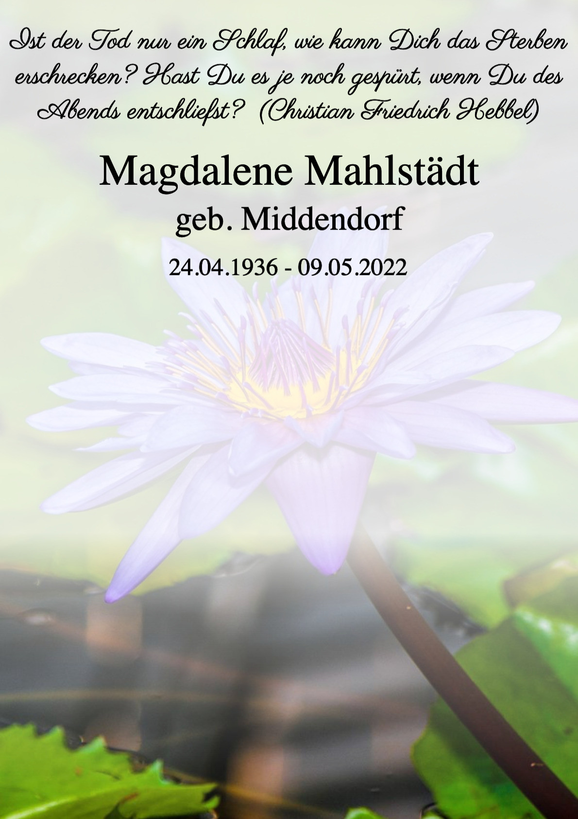 Traueranzeige von Magdalene Mahlstädt
