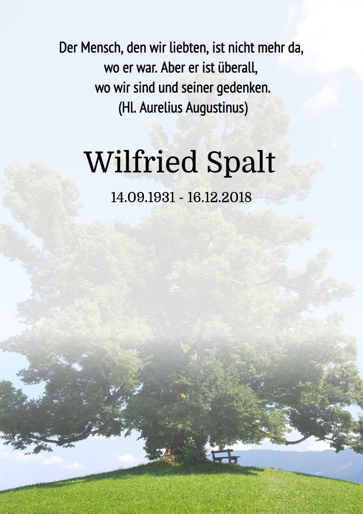 Traueranzeige von Wilfried Spalt