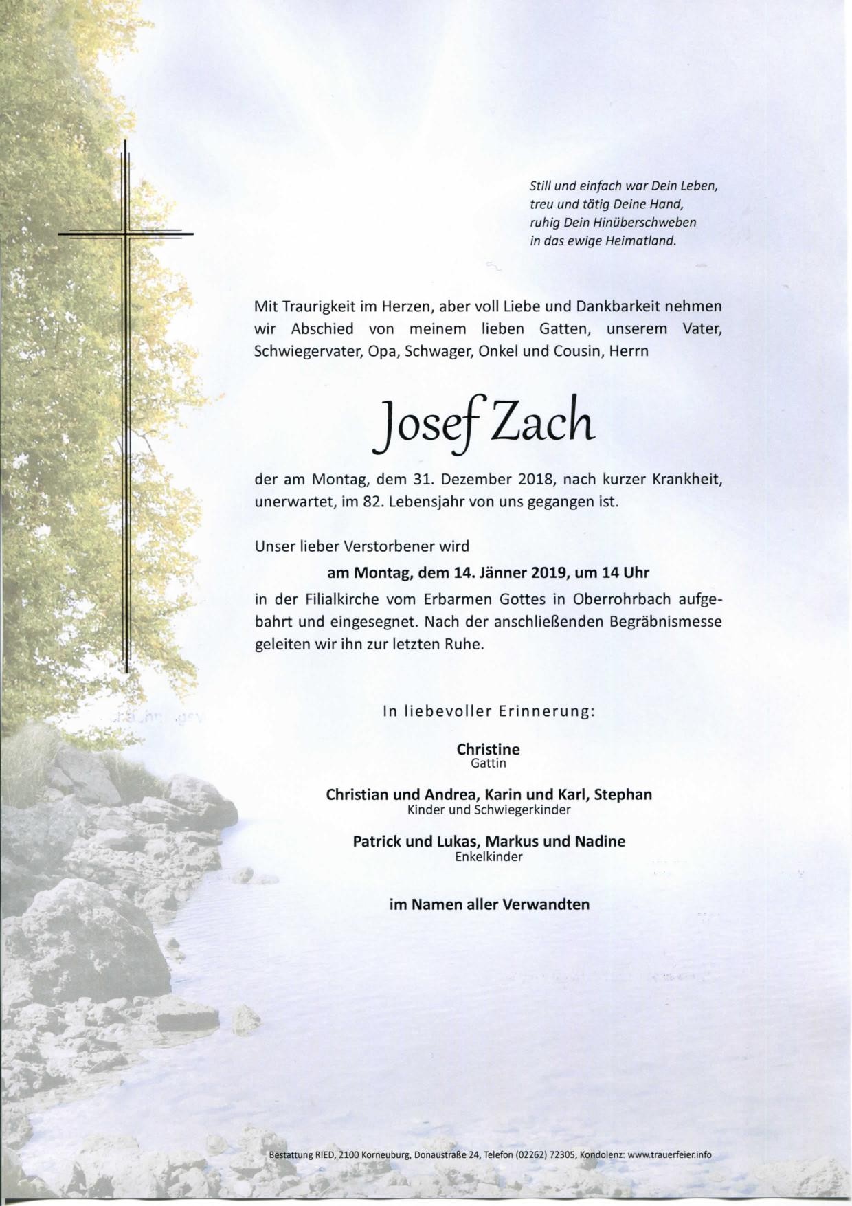 Traueranzeige von Josef Zach