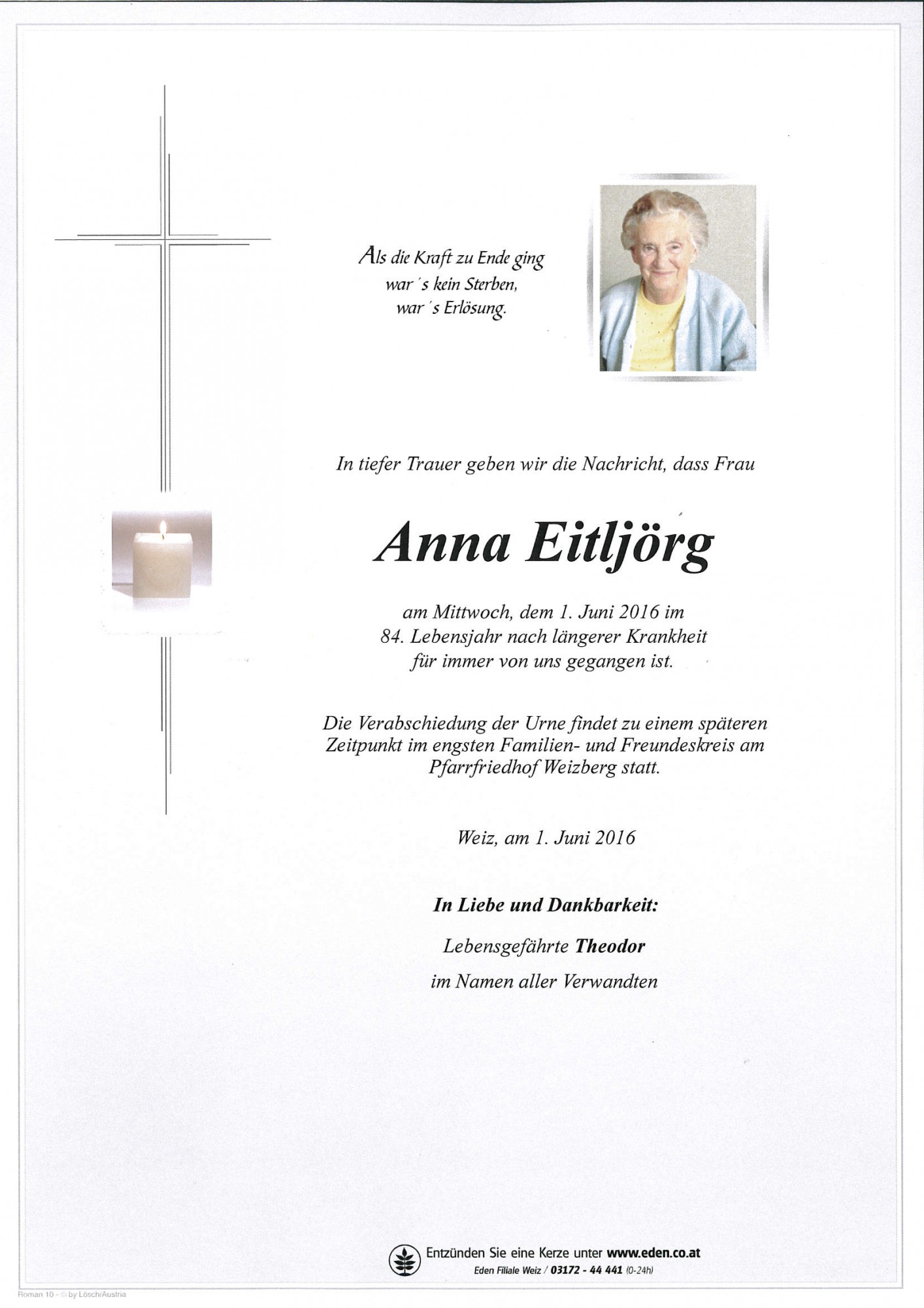 Traueranzeige von Anna Eitljörg