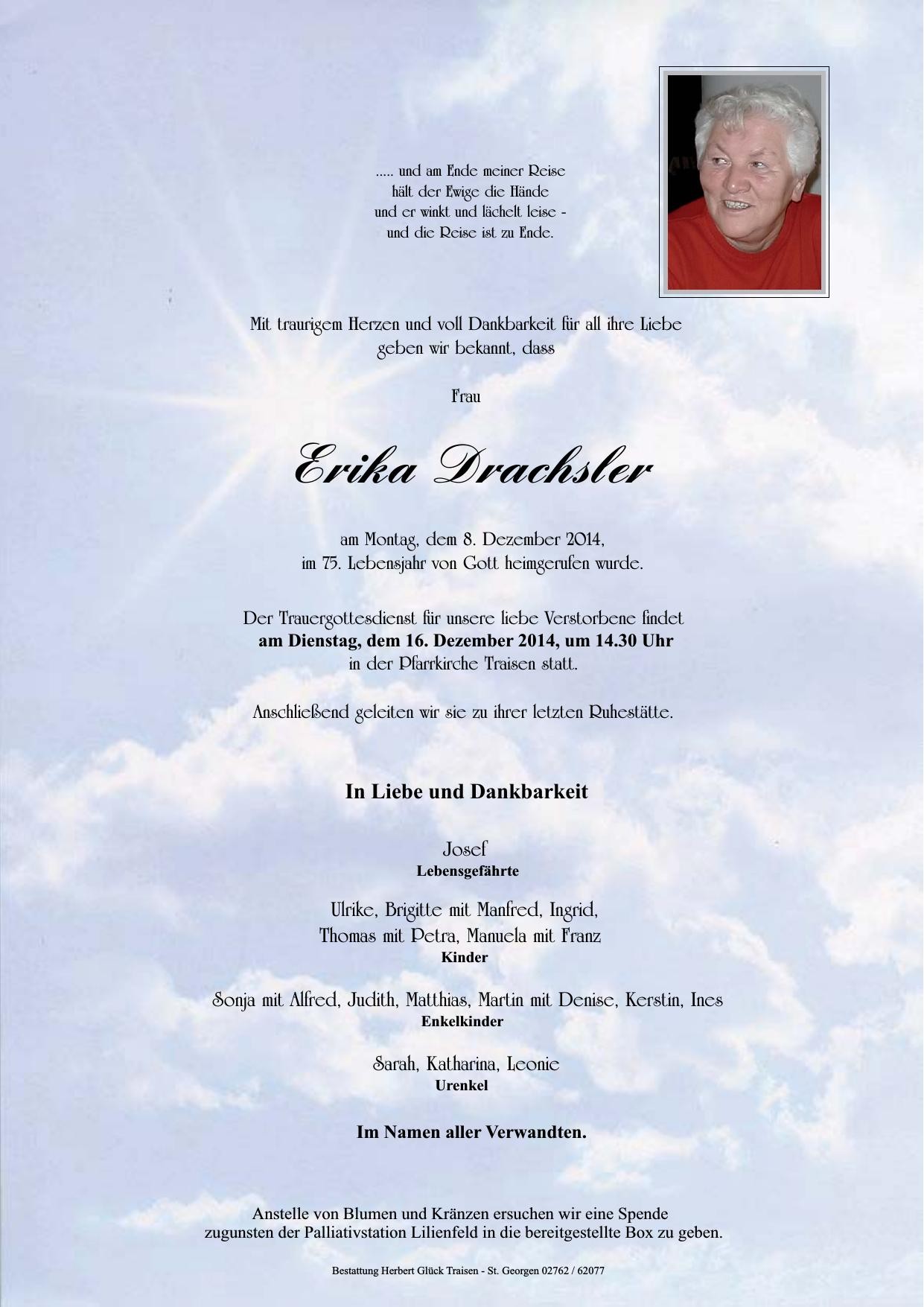 Traueranzeige von Erika Drachsler
