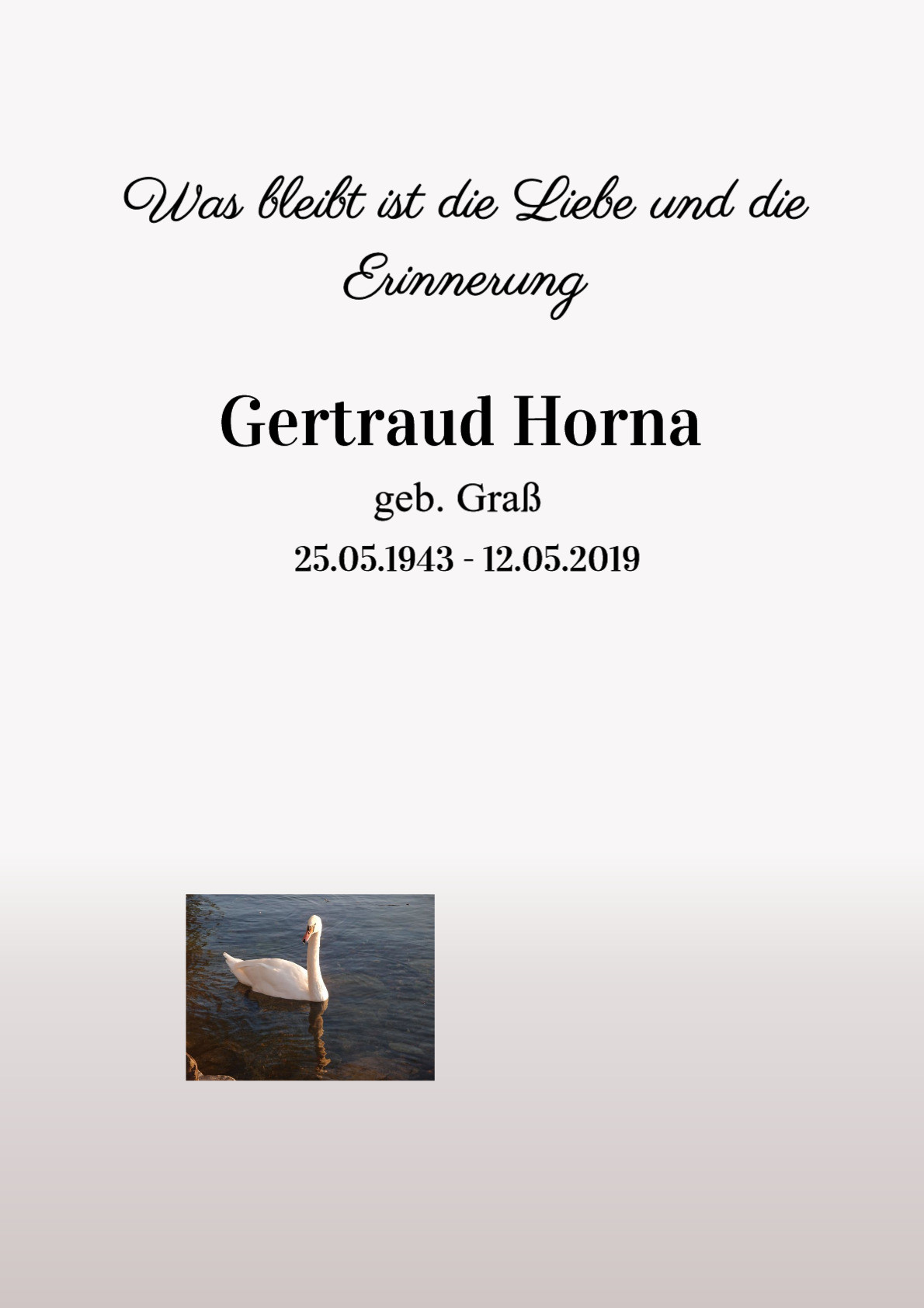 Traueranzeige von Gertraud Horna
