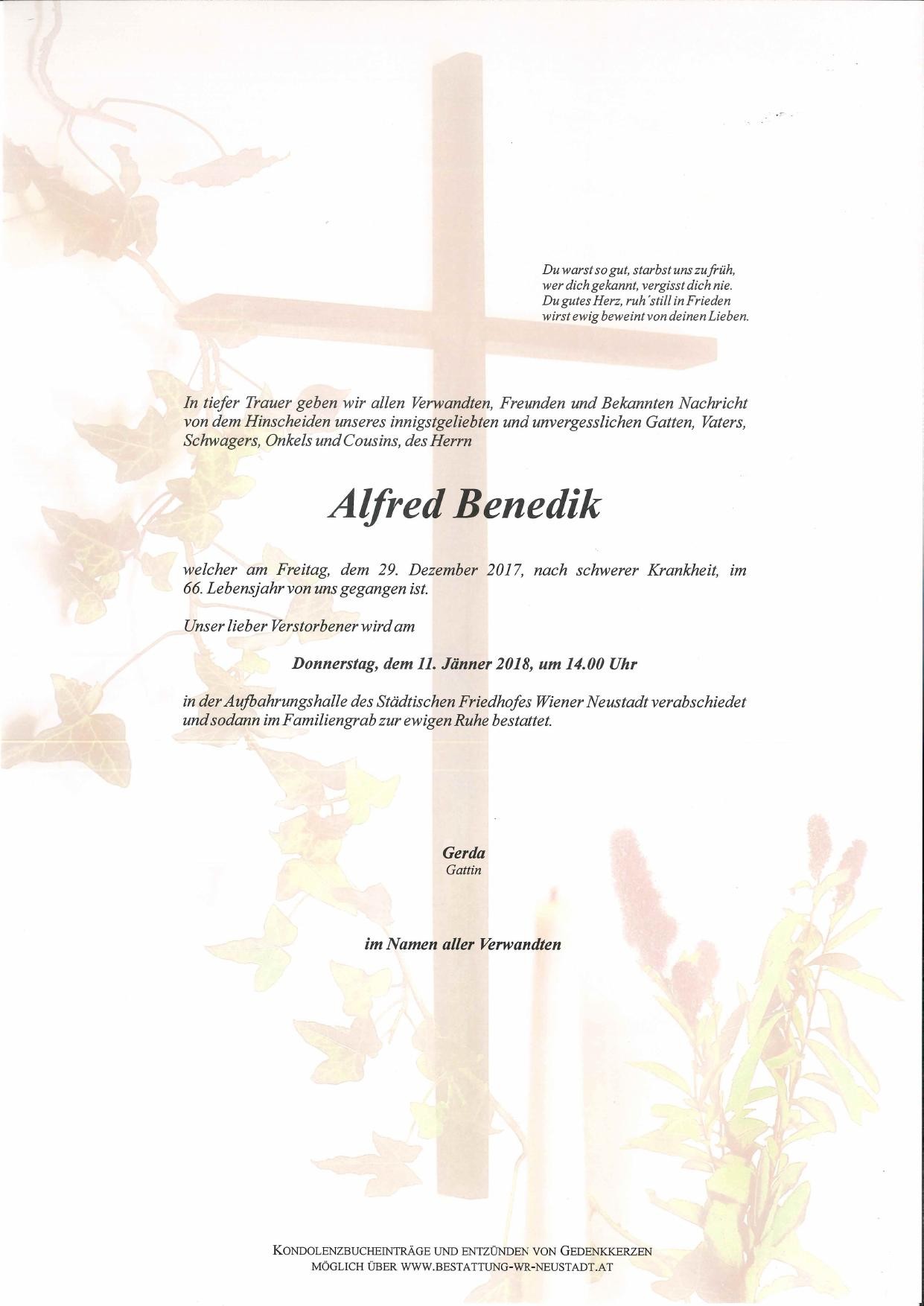 Traueranzeige von Alfred Benedik