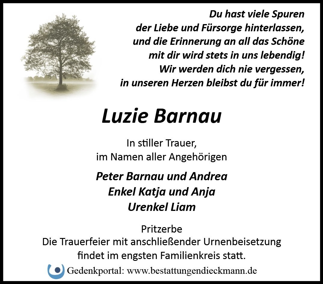 Traueranzeige von Luzie Barnau