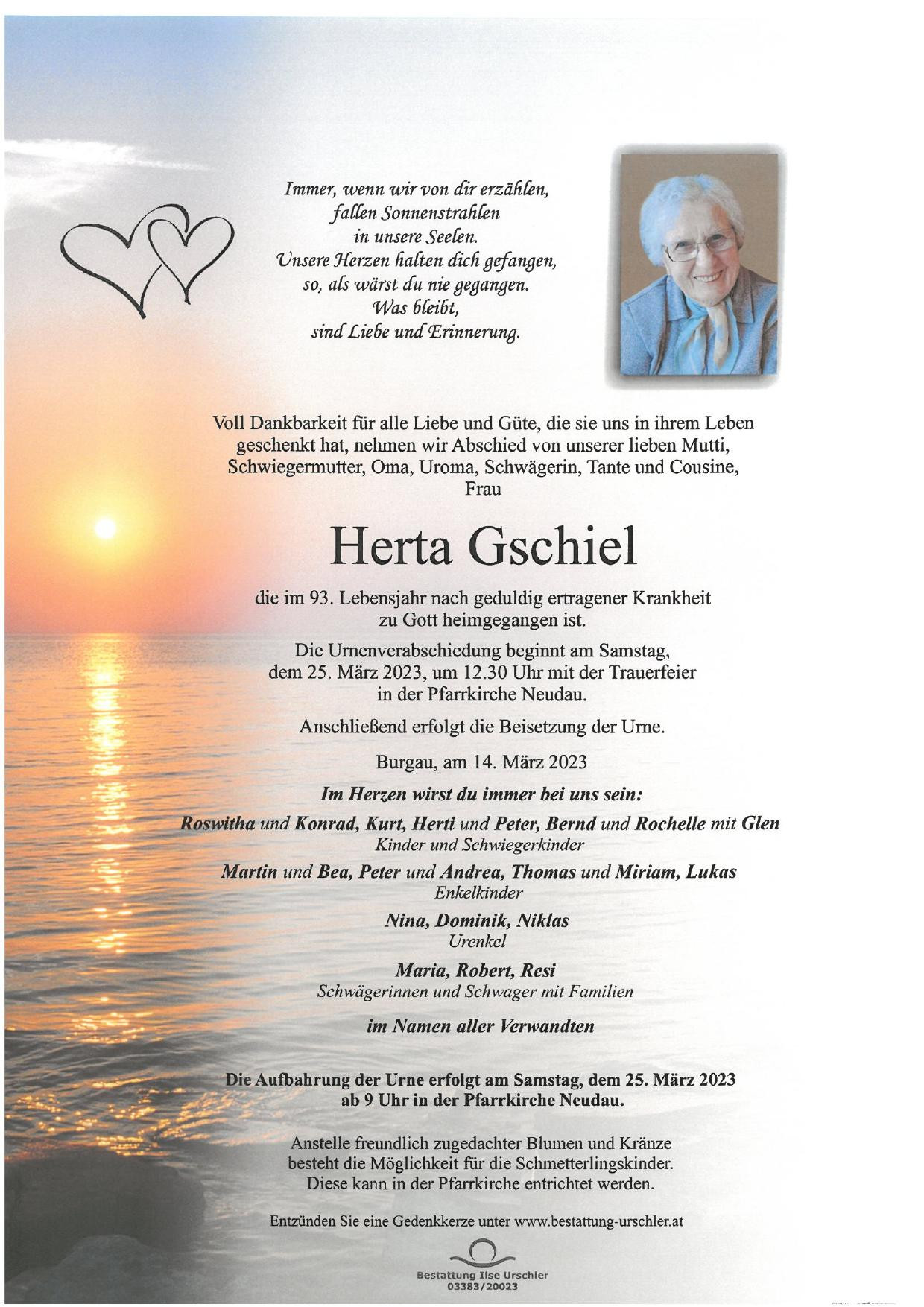 Traueranzeige von Herta Gschiel