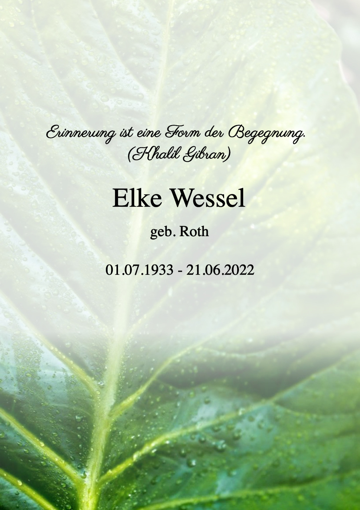 Traueranzeige von Elke Wessel