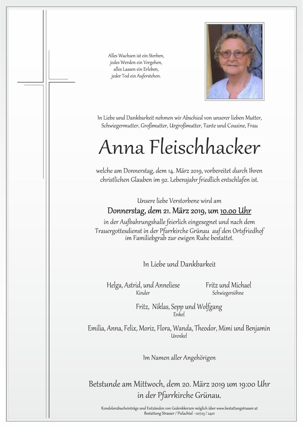 Traueranzeige von Anna Fleischhacker