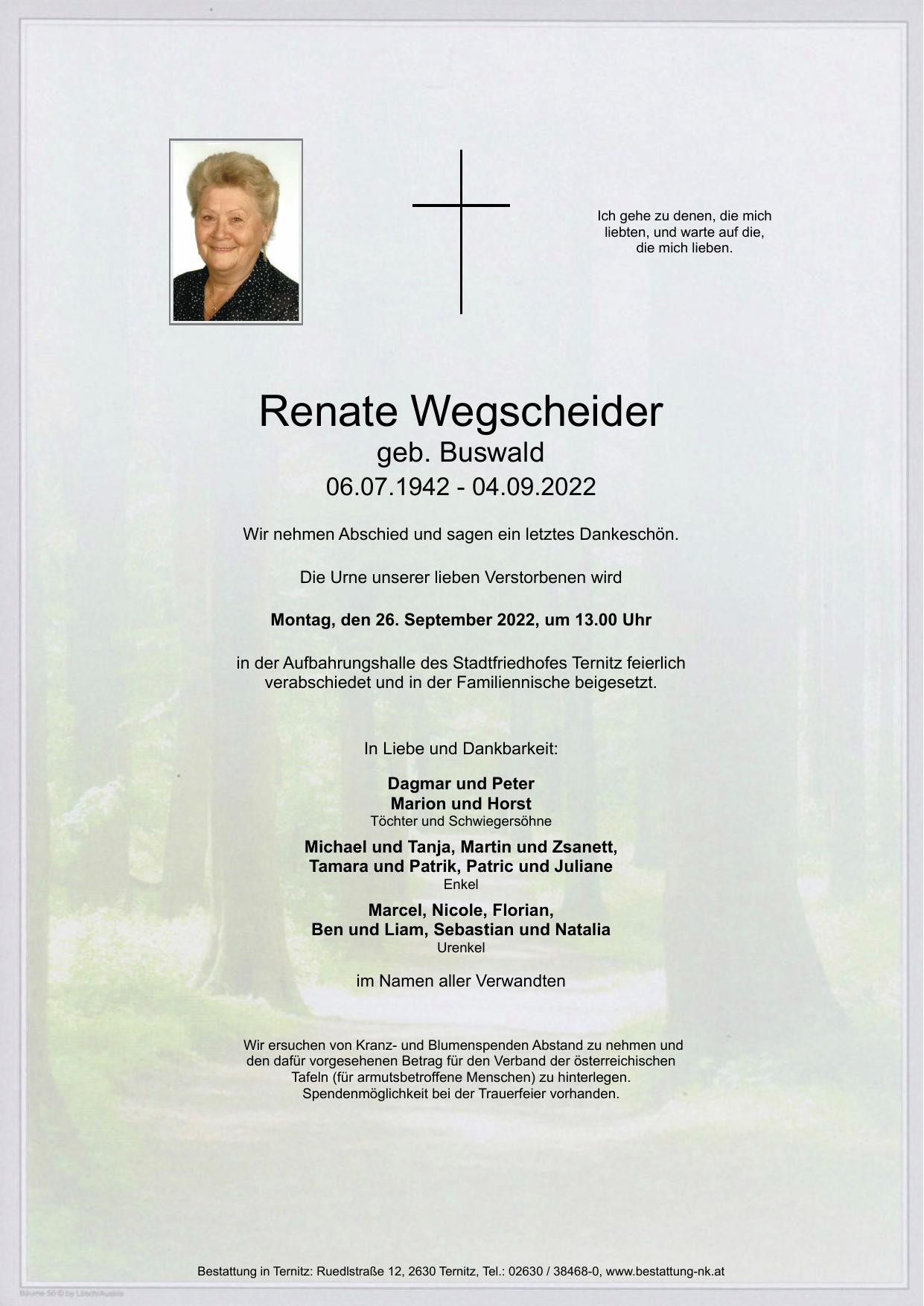 Traueranzeige von Renate Wegscheider