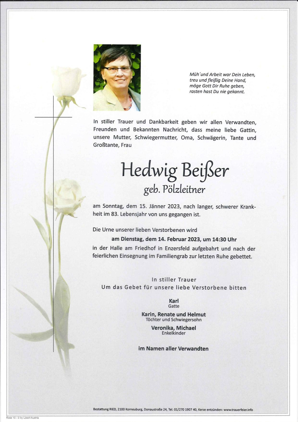 Traueranzeige von Hedwig Beißer