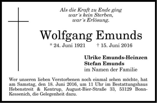 Traueranzeige von Wolfgang Emunds