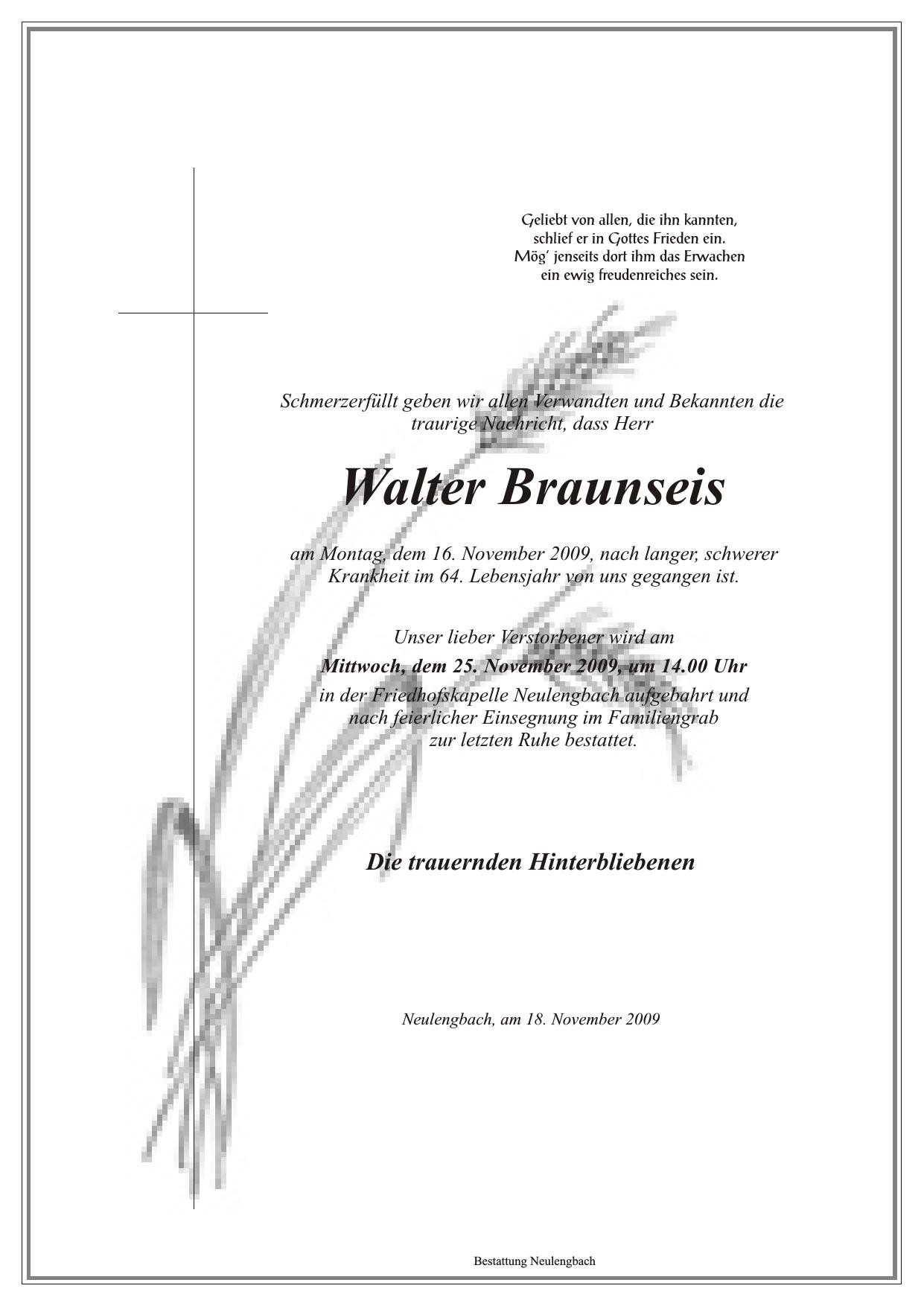 Traueranzeige von Walter Braunseis