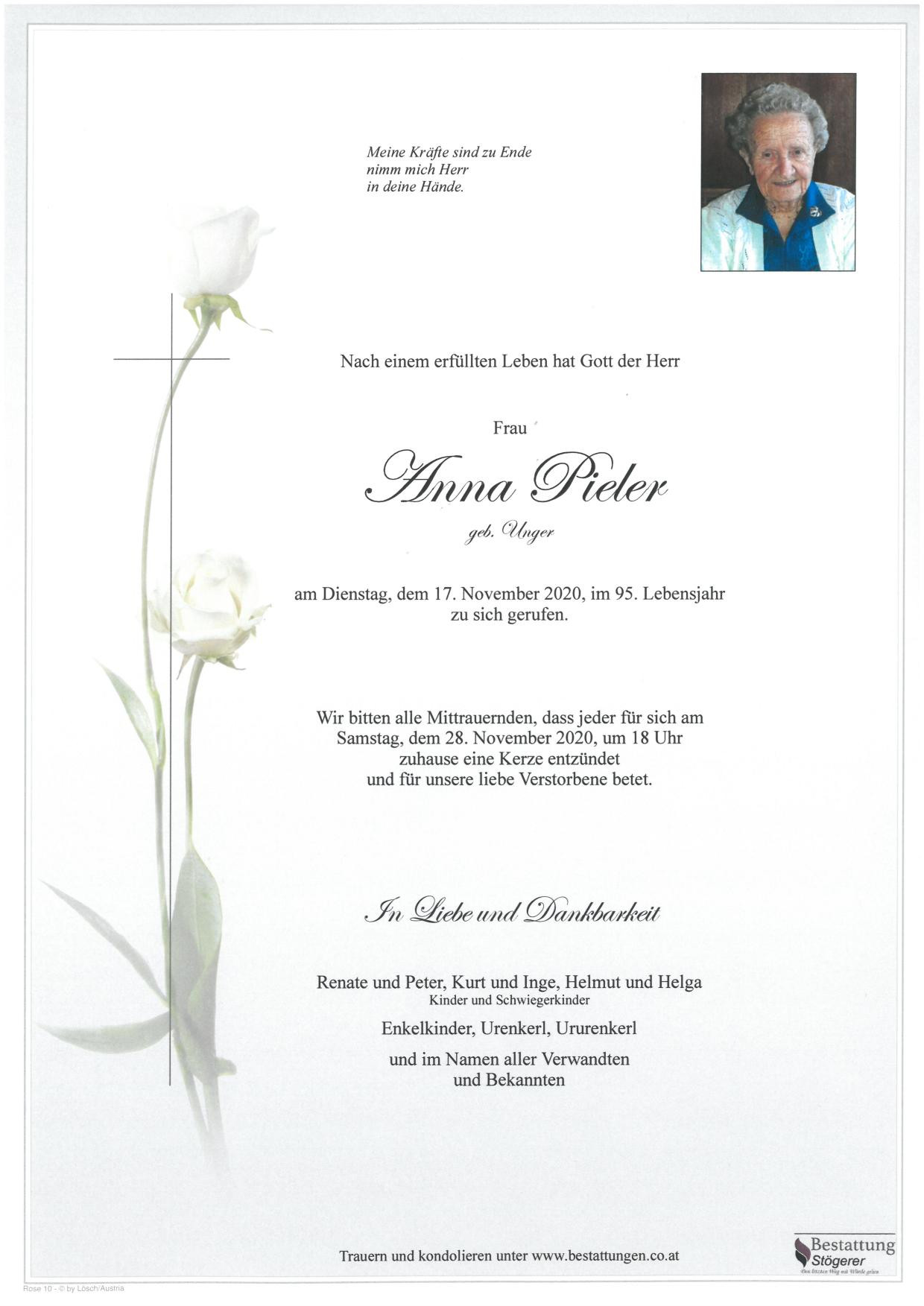 Traueranzeige von Anna Pieler