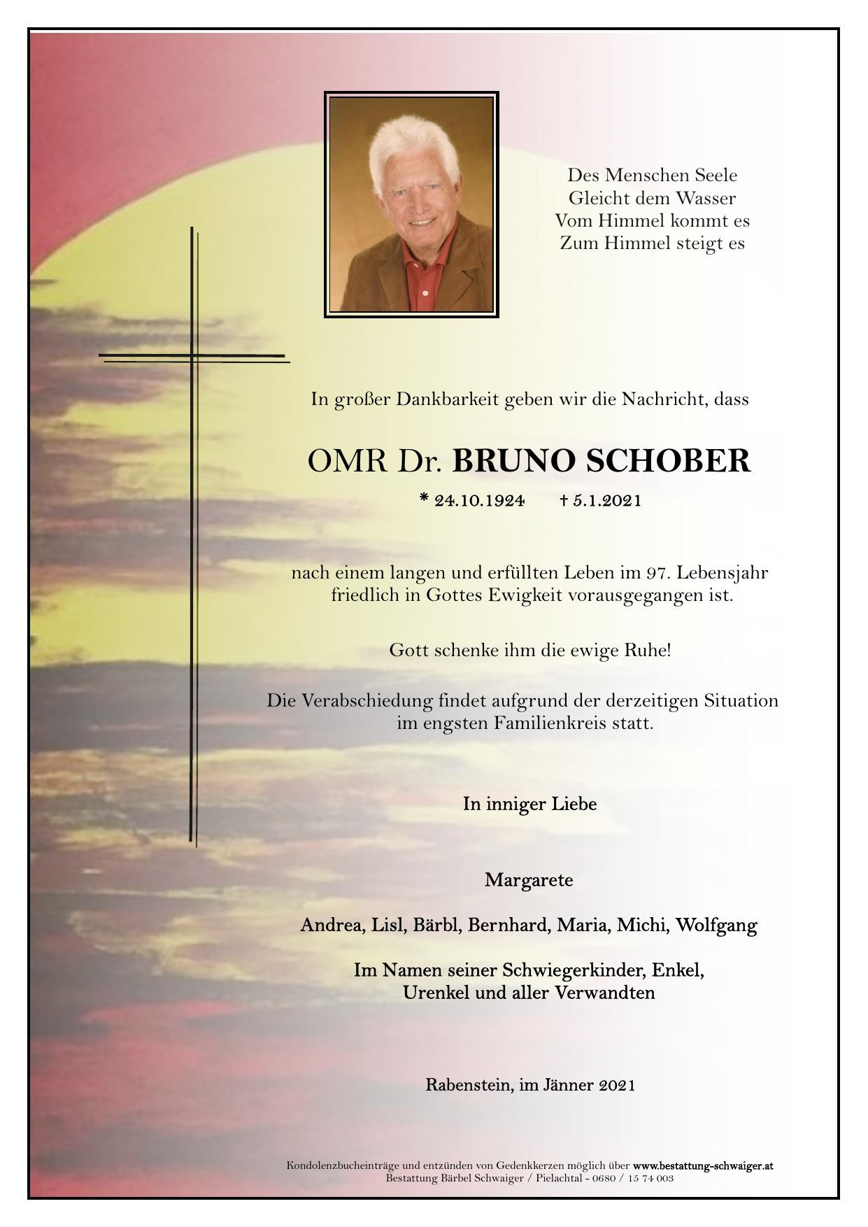 Traueranzeige von OMR Dr. Bruno SCHOBER