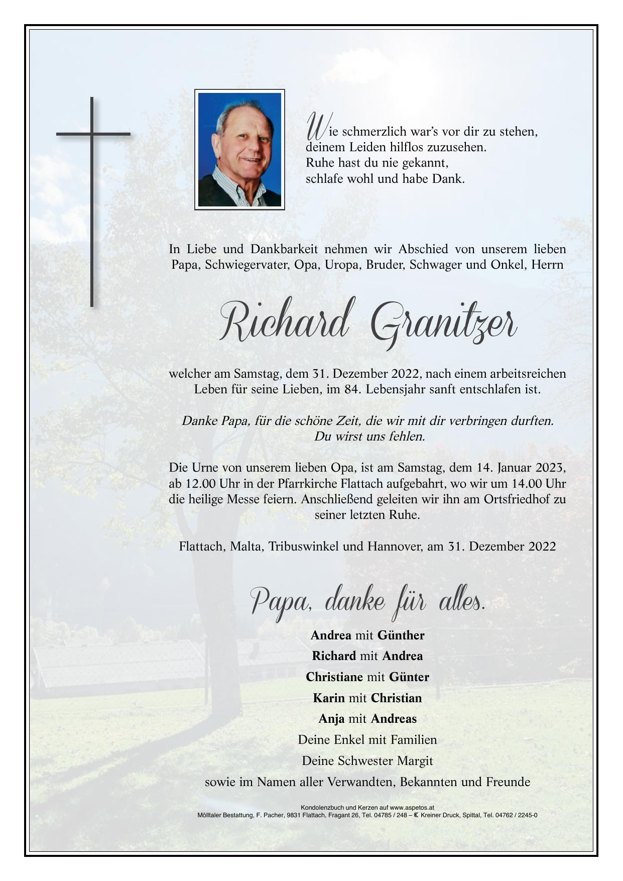 Traueranzeige von Richard Granitzer