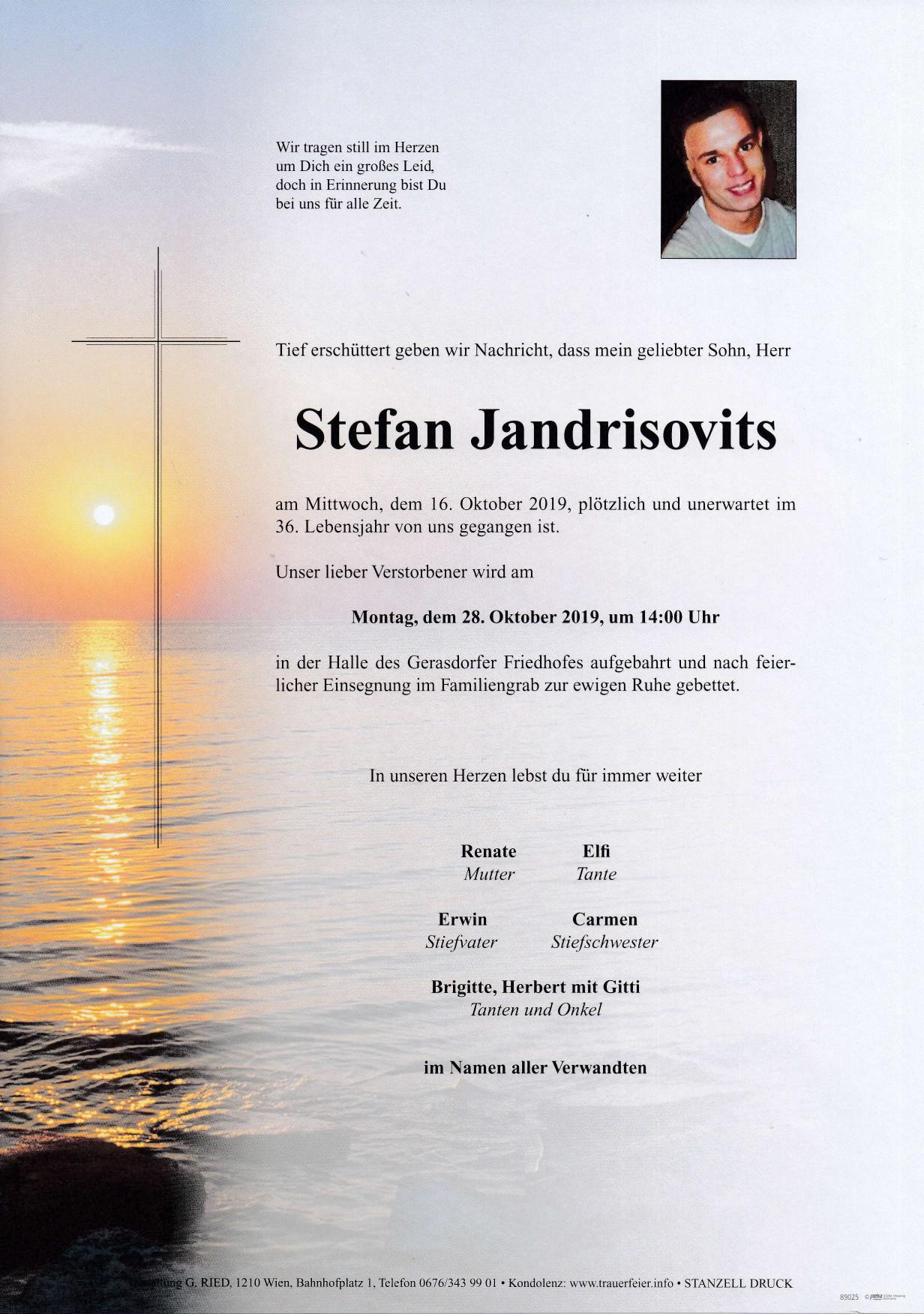 Traueranzeige von Stefan Jandrisovits