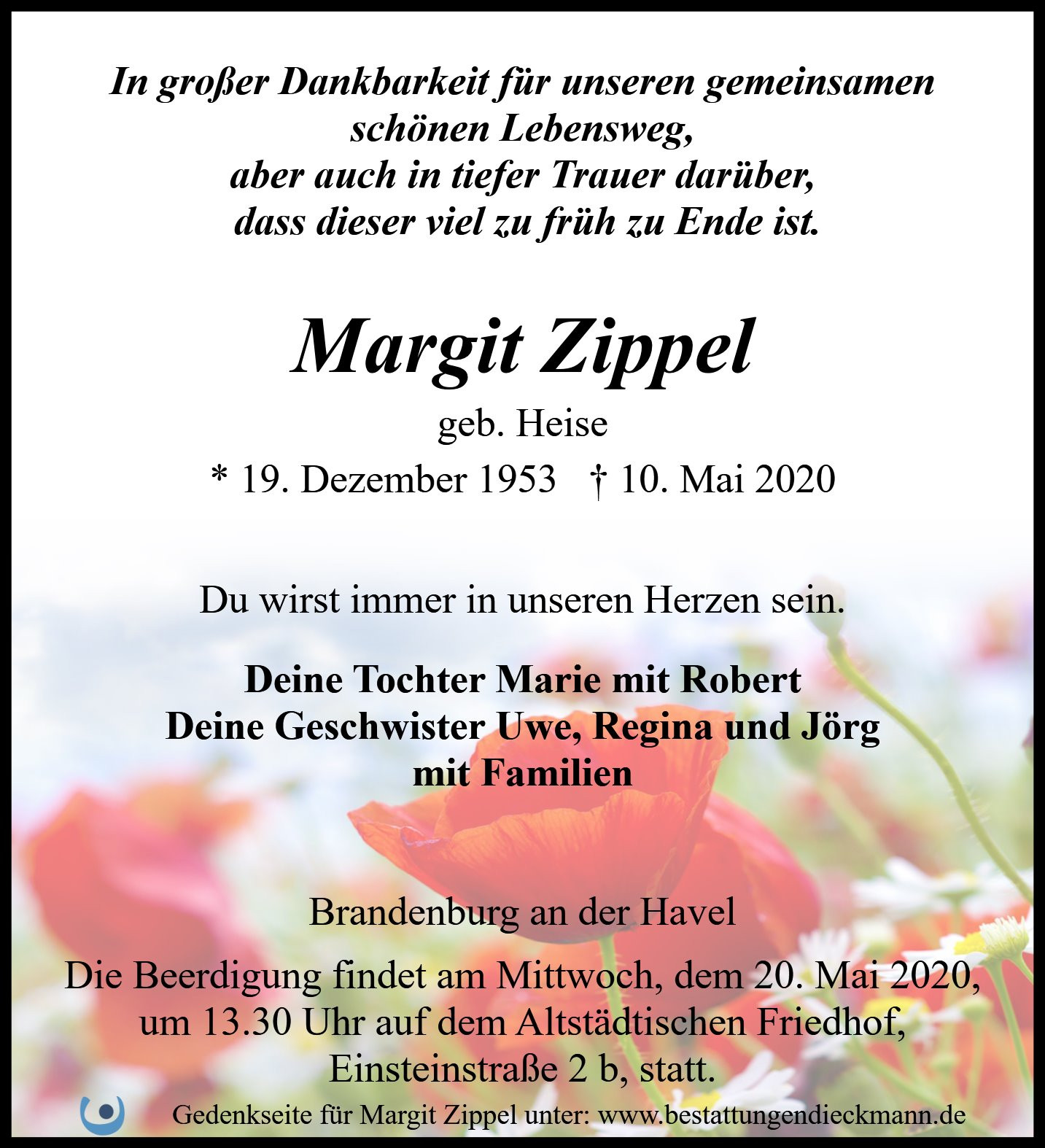 Traueranzeige von Margit Zippel