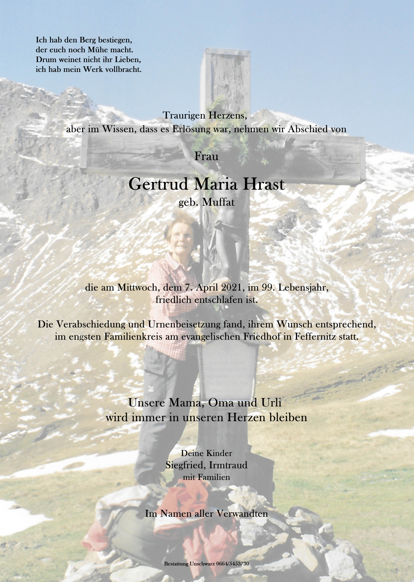 Traueranzeige von Gertrud Hrast
