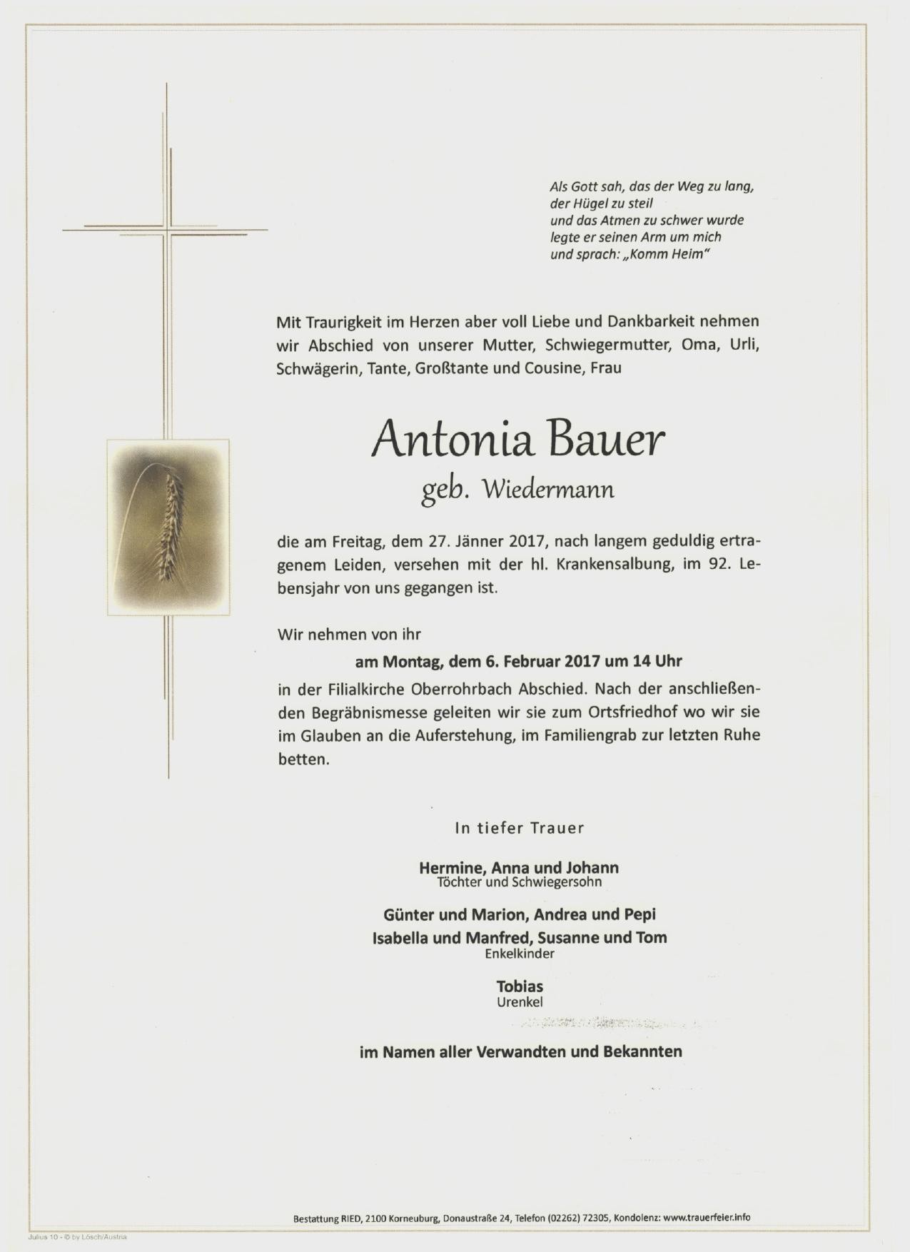 Traueranzeige von Antonia Bauer
