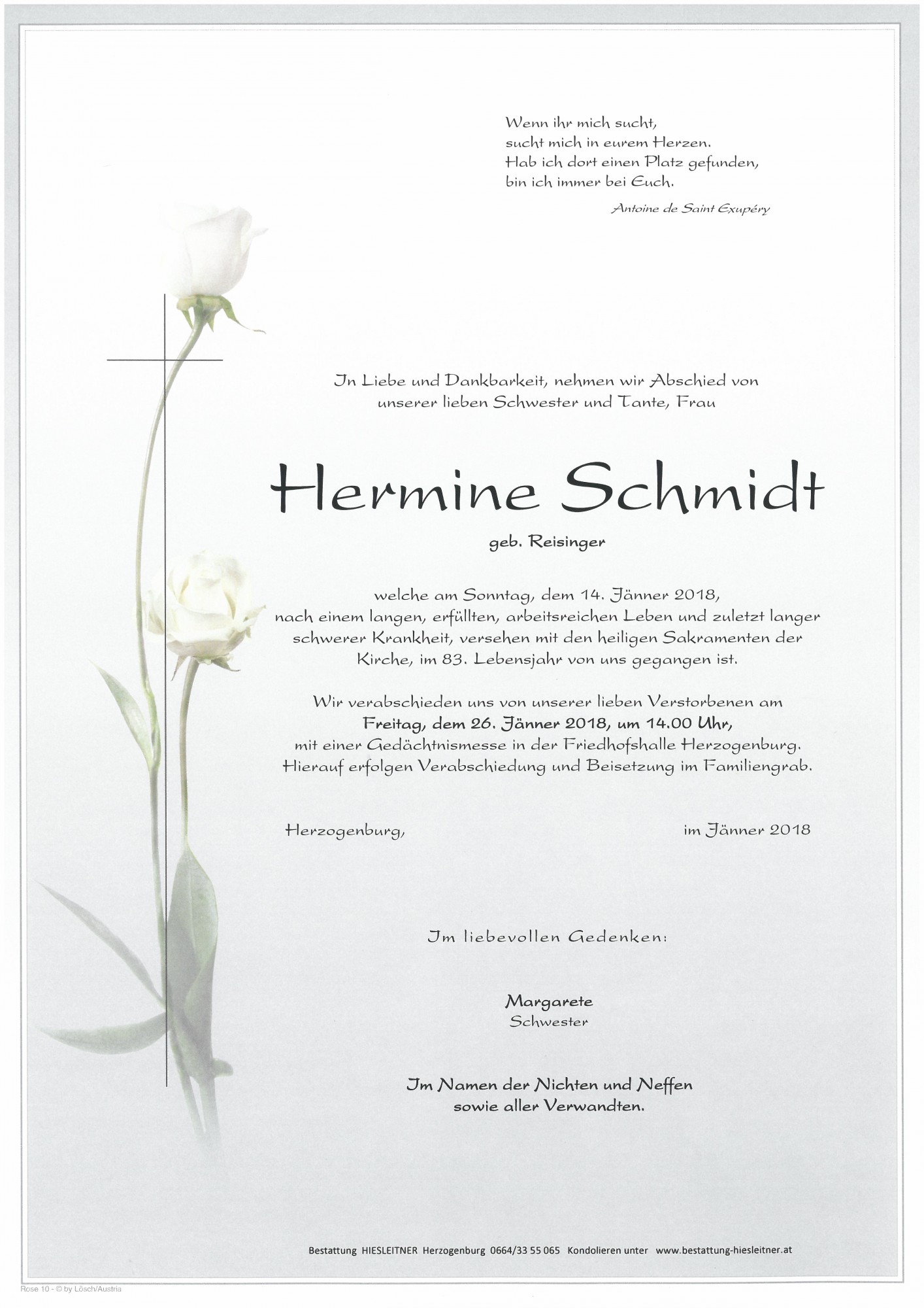 Traueranzeige von Hermine Schmidt