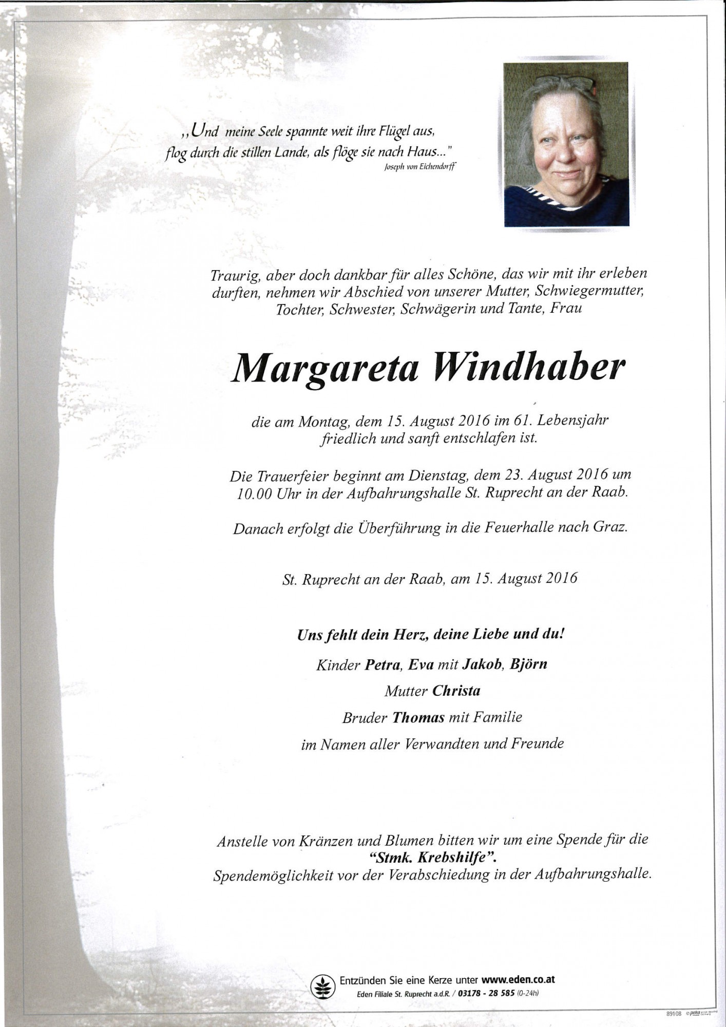 Traueranzeige von Margareta Windhaber