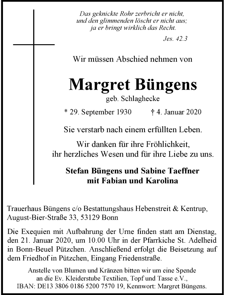 Traueranzeige von Margret Büngens