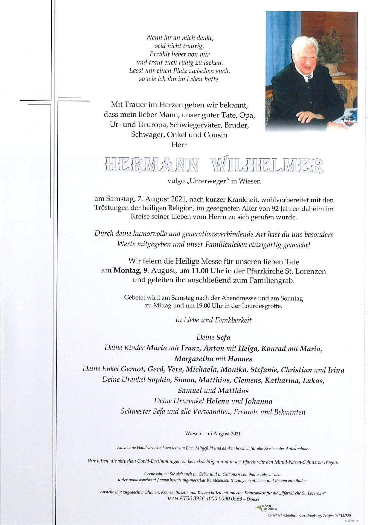 Traueranzeige von Hermann Wilhelmer