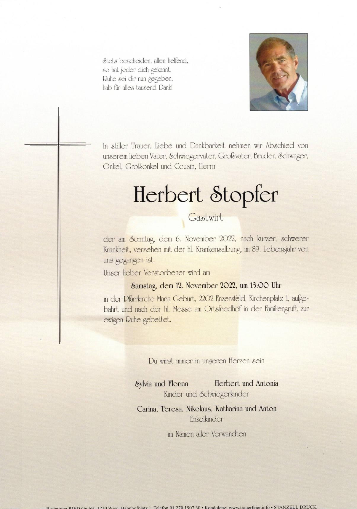 Traueranzeige von Herbert Stopfer