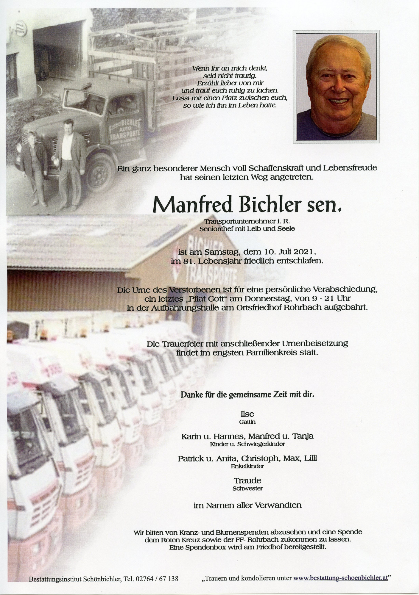 Traueranzeige von Manfred Bichler sen.